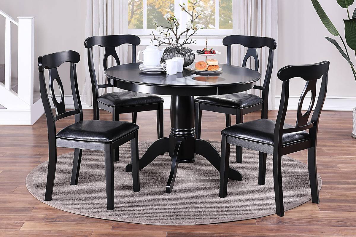 Black 5-Piece Dining Set with Round Pedestal Table