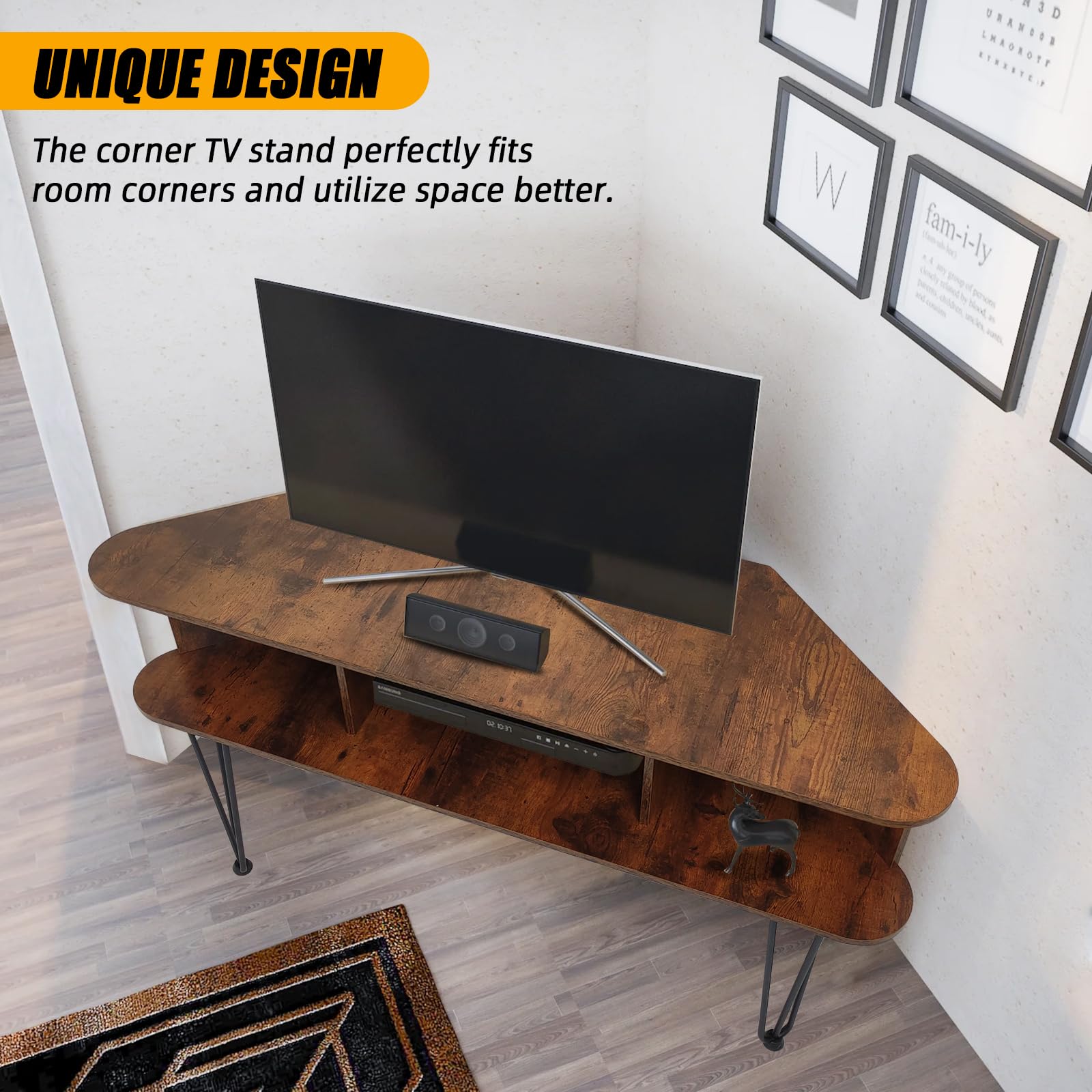 Corner TV Stand with Metal Feet