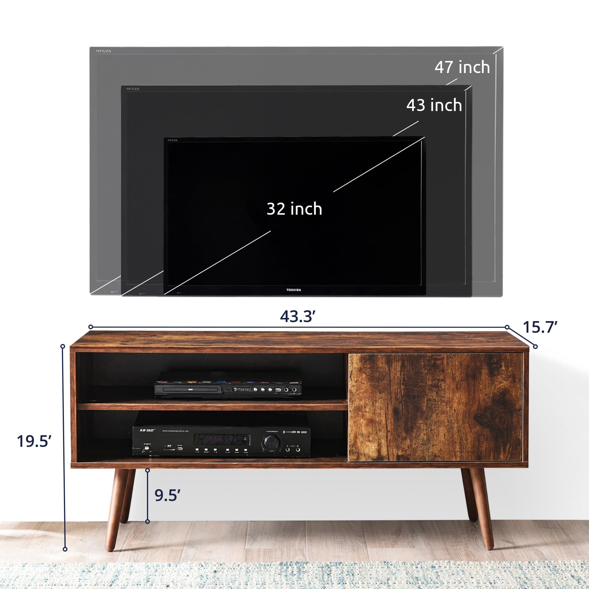 Cozy TV Stand for 50 Inch TV, Mid Century Modern Entertainment Center with Storage Cabinet