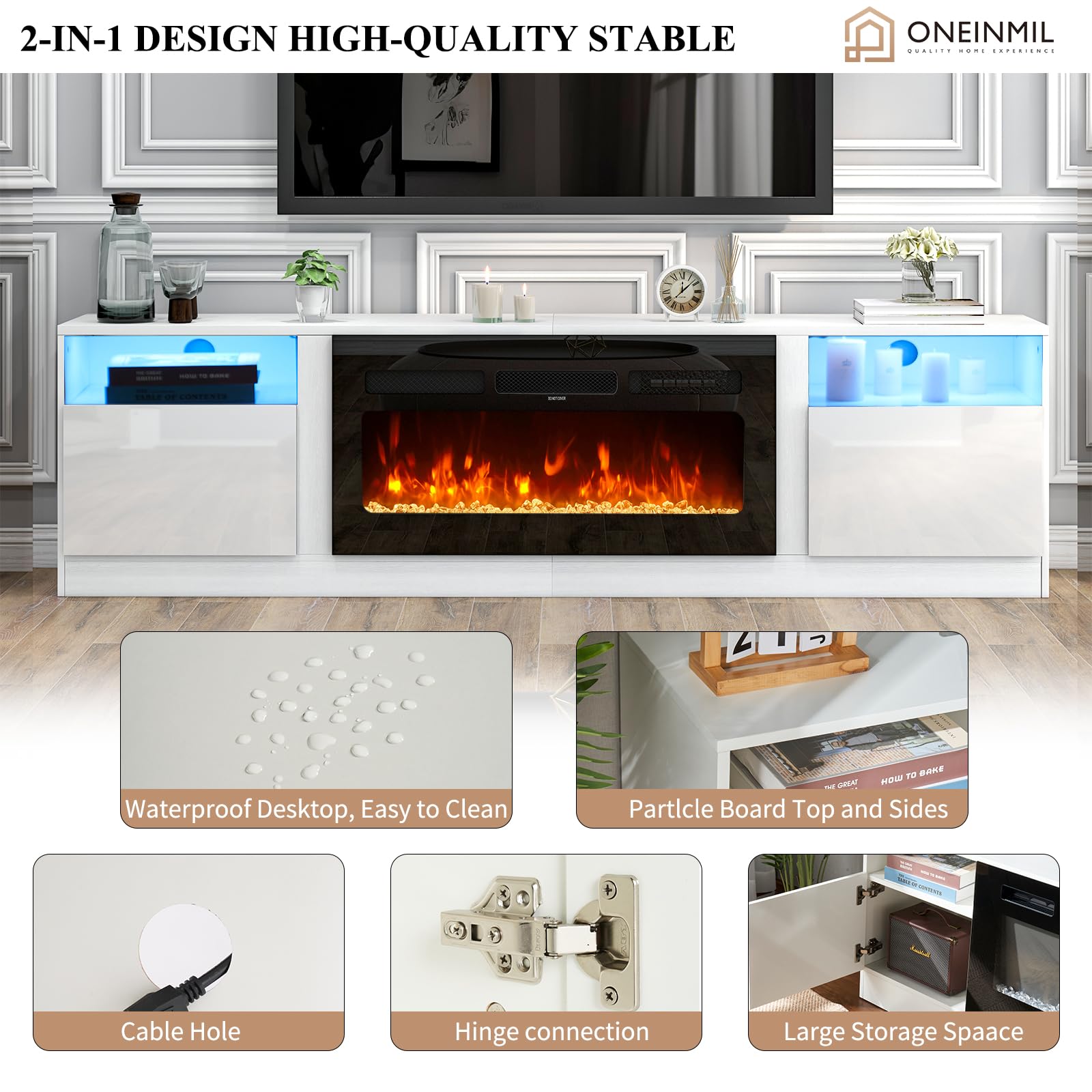 Fireplace TV Stand with 2-IN-1 DESIGN & Multifunctional