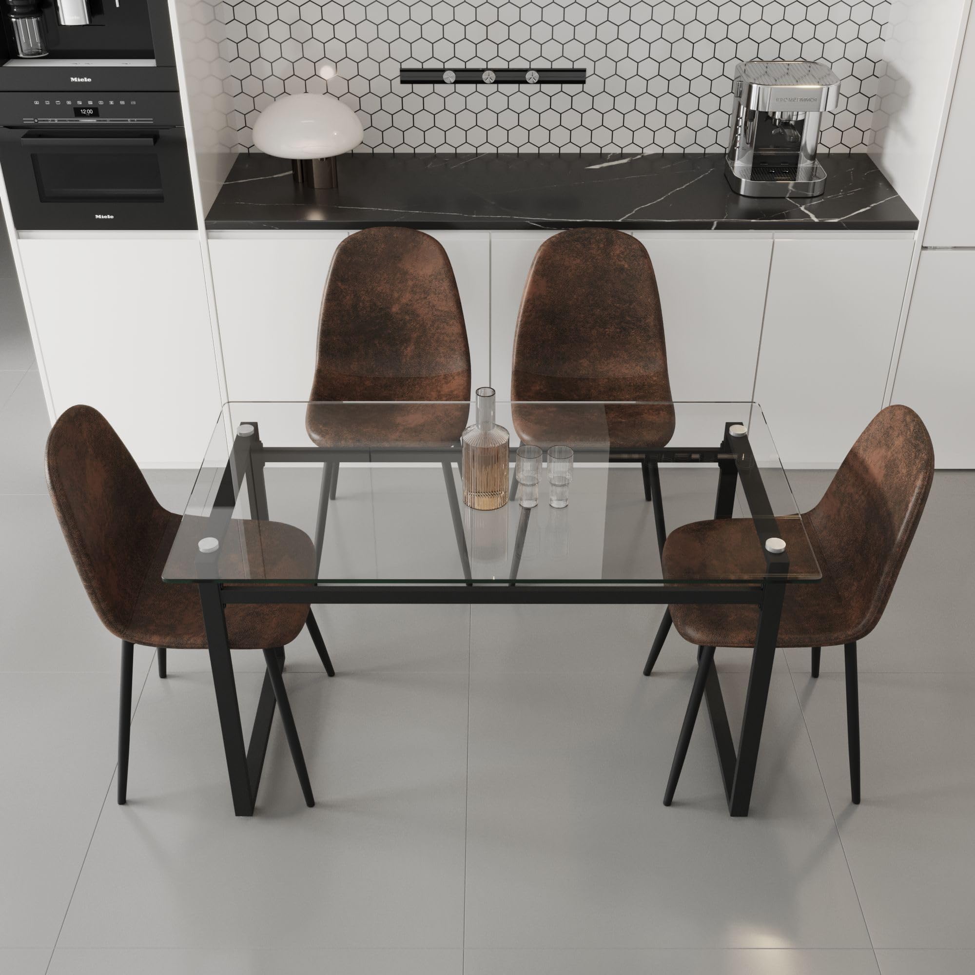 Elegant Glass Dining Table Set for 4