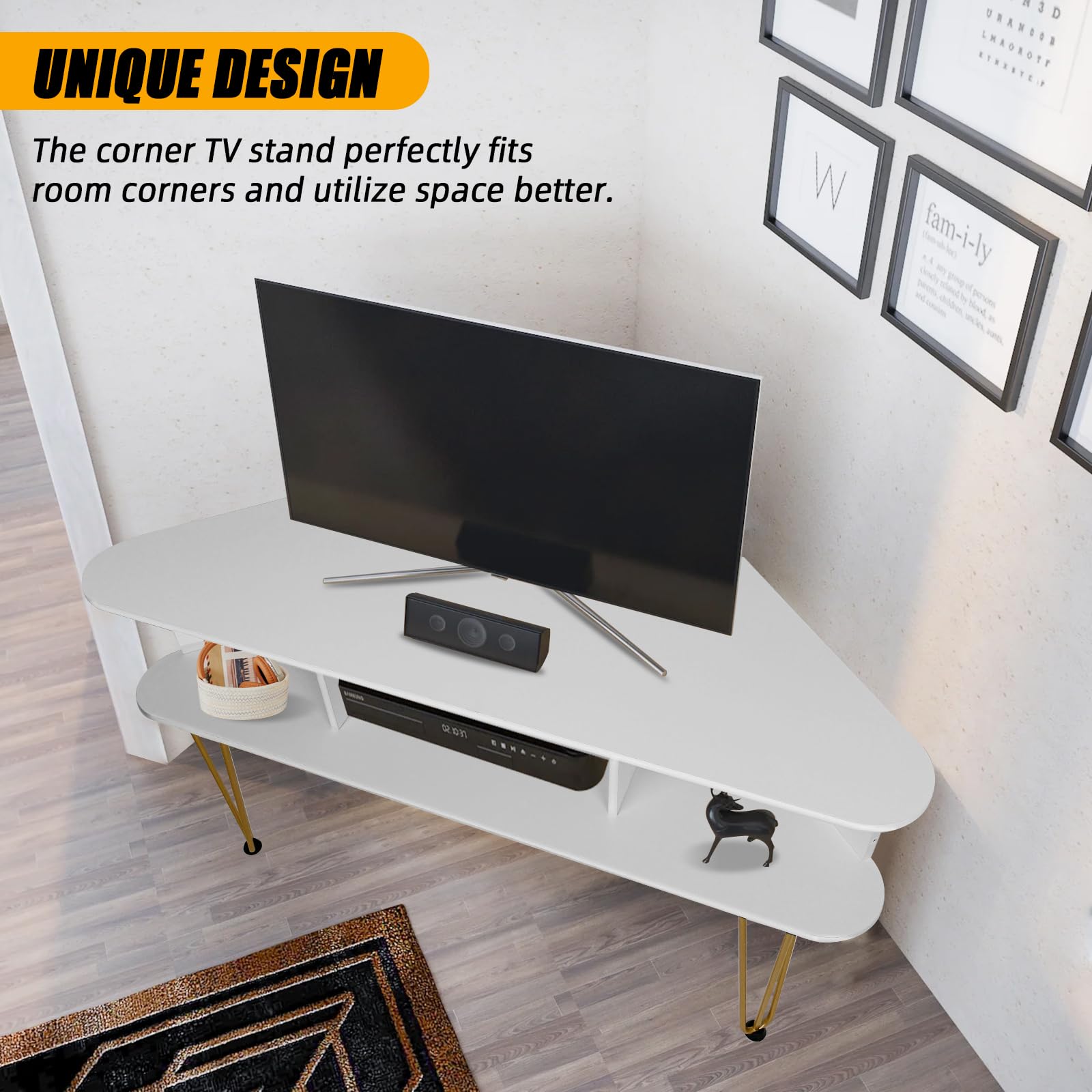 Corner TV Stand with Metal Feet