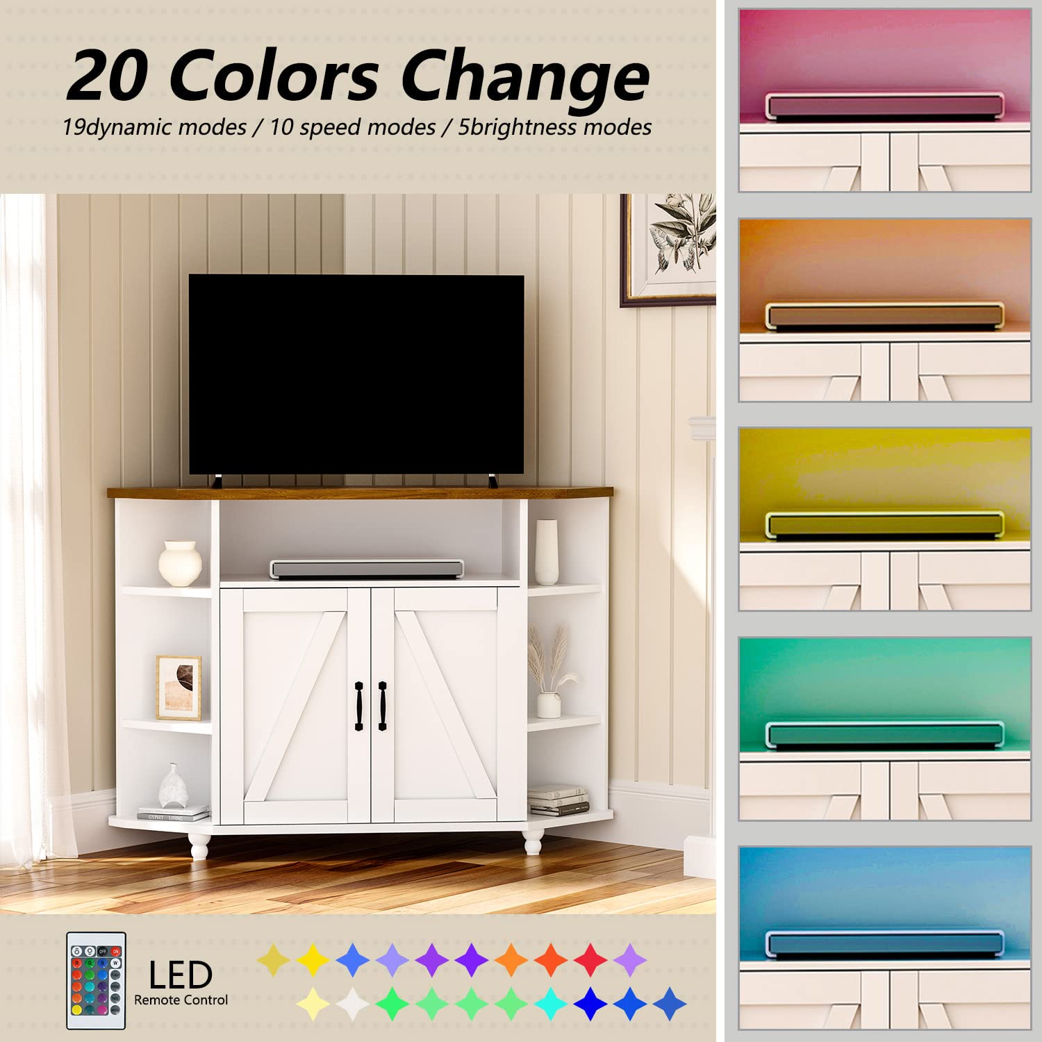 Corner TV Stand for 55 Inch with LED Lights