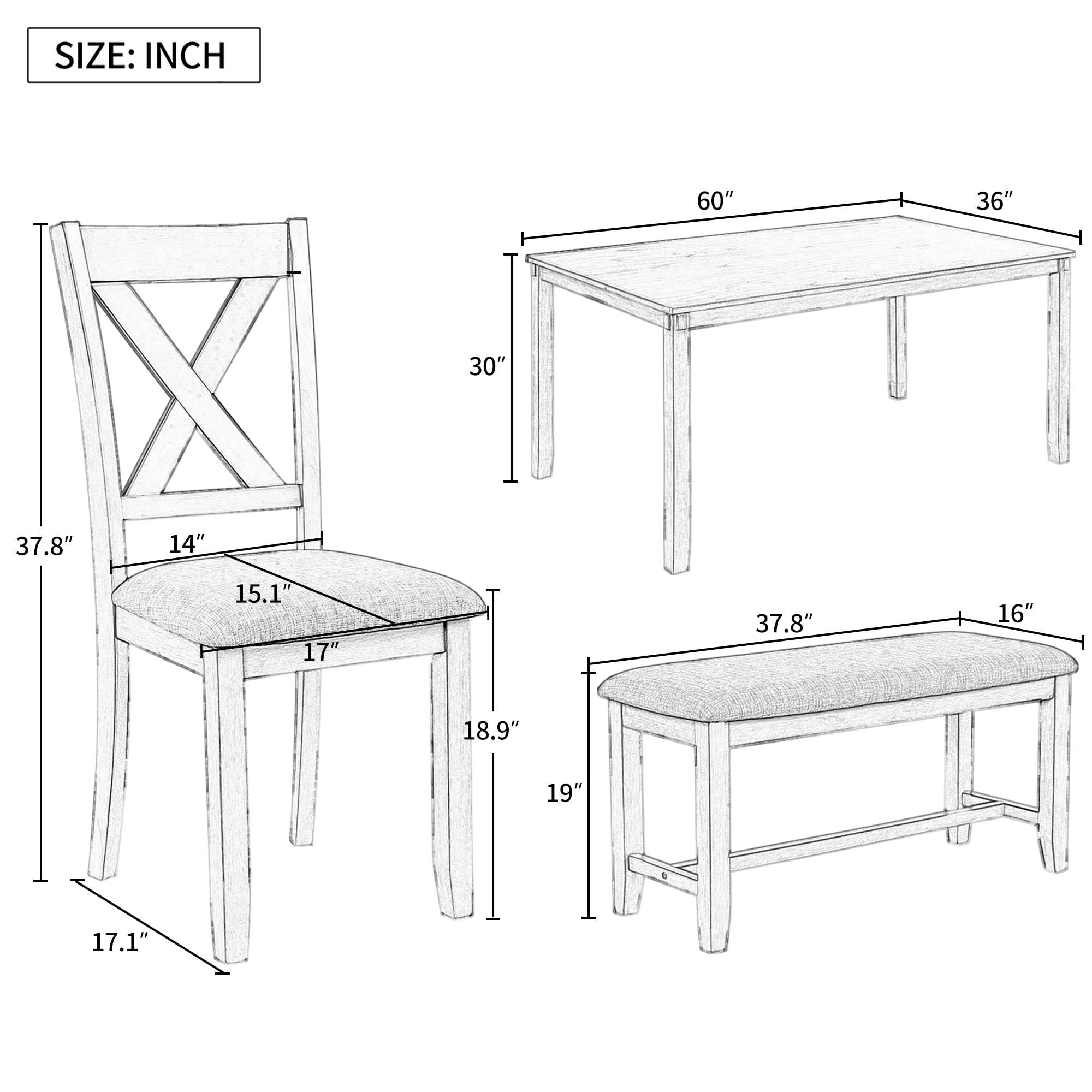 6-Piece Retro Wood Dining Set