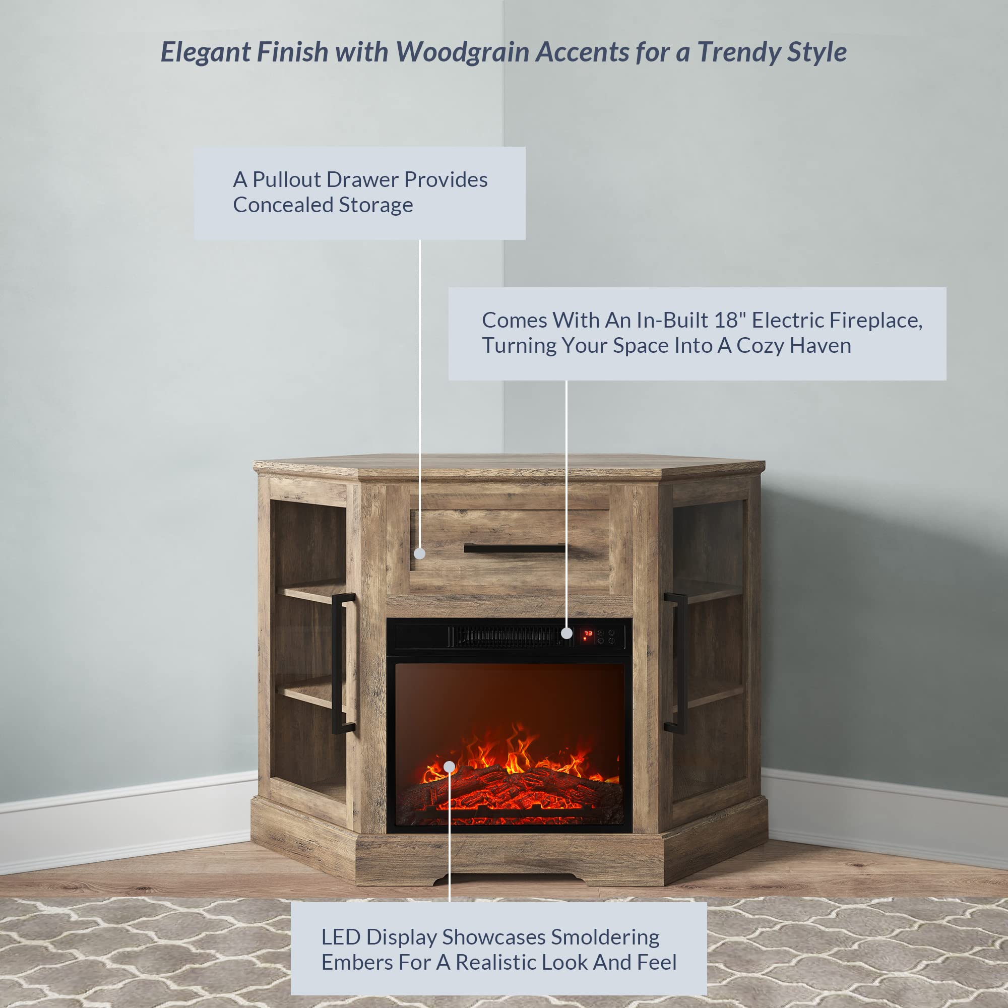 Corner TV Stand with Electric Fireplace Heater