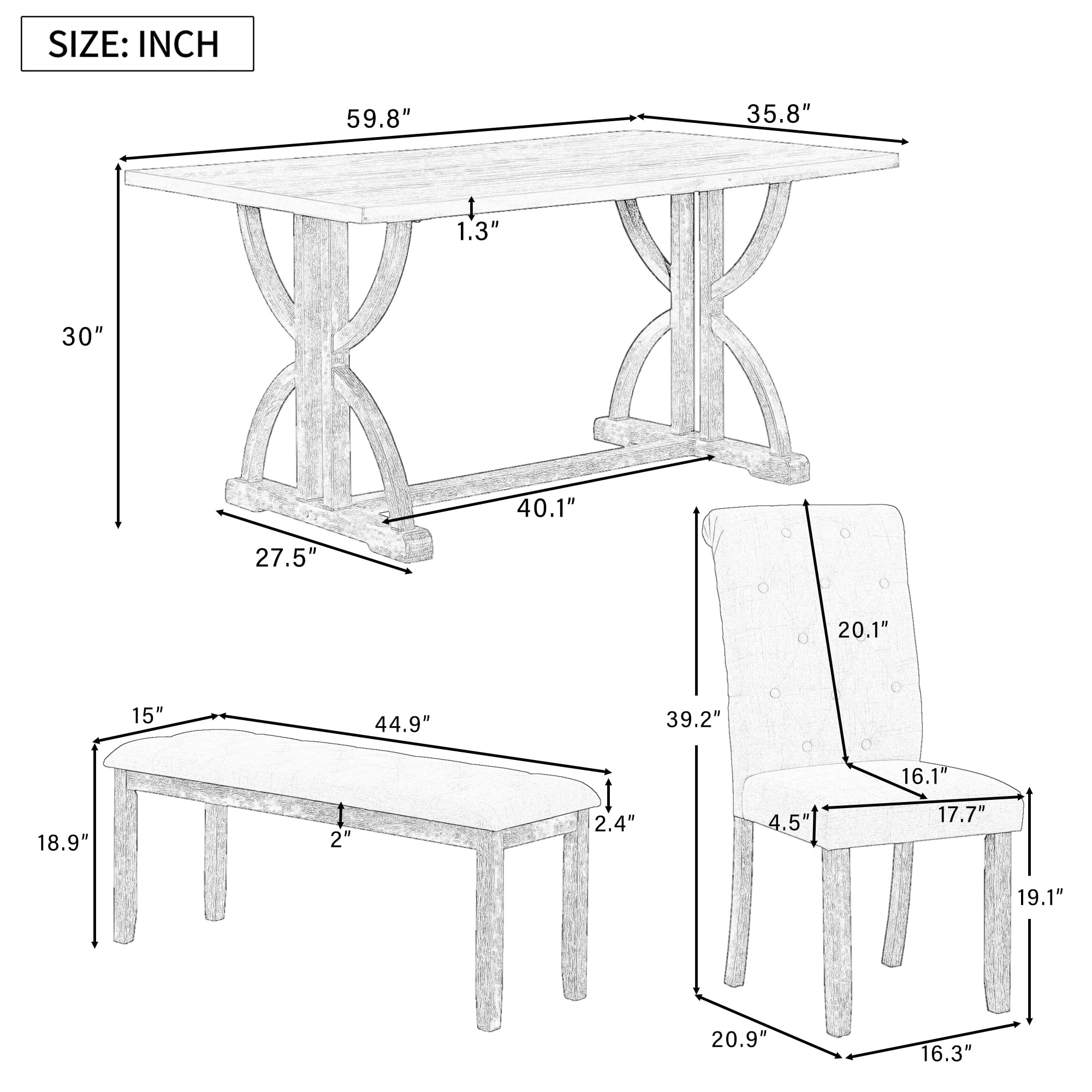 6-Piece Retro Wood Dining Set