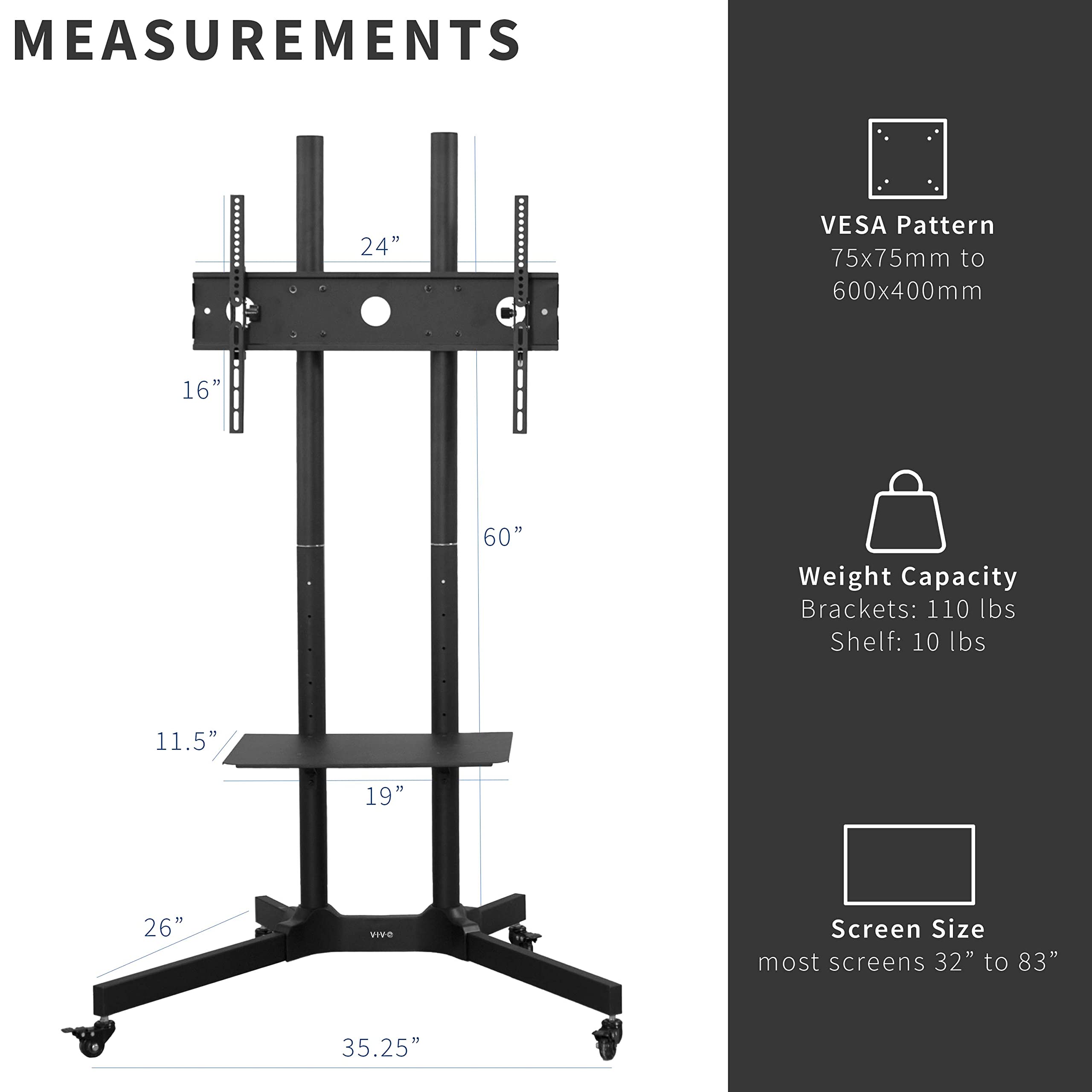 TV Cart for 32" to 83" Screens with Rolling Laptop Stand