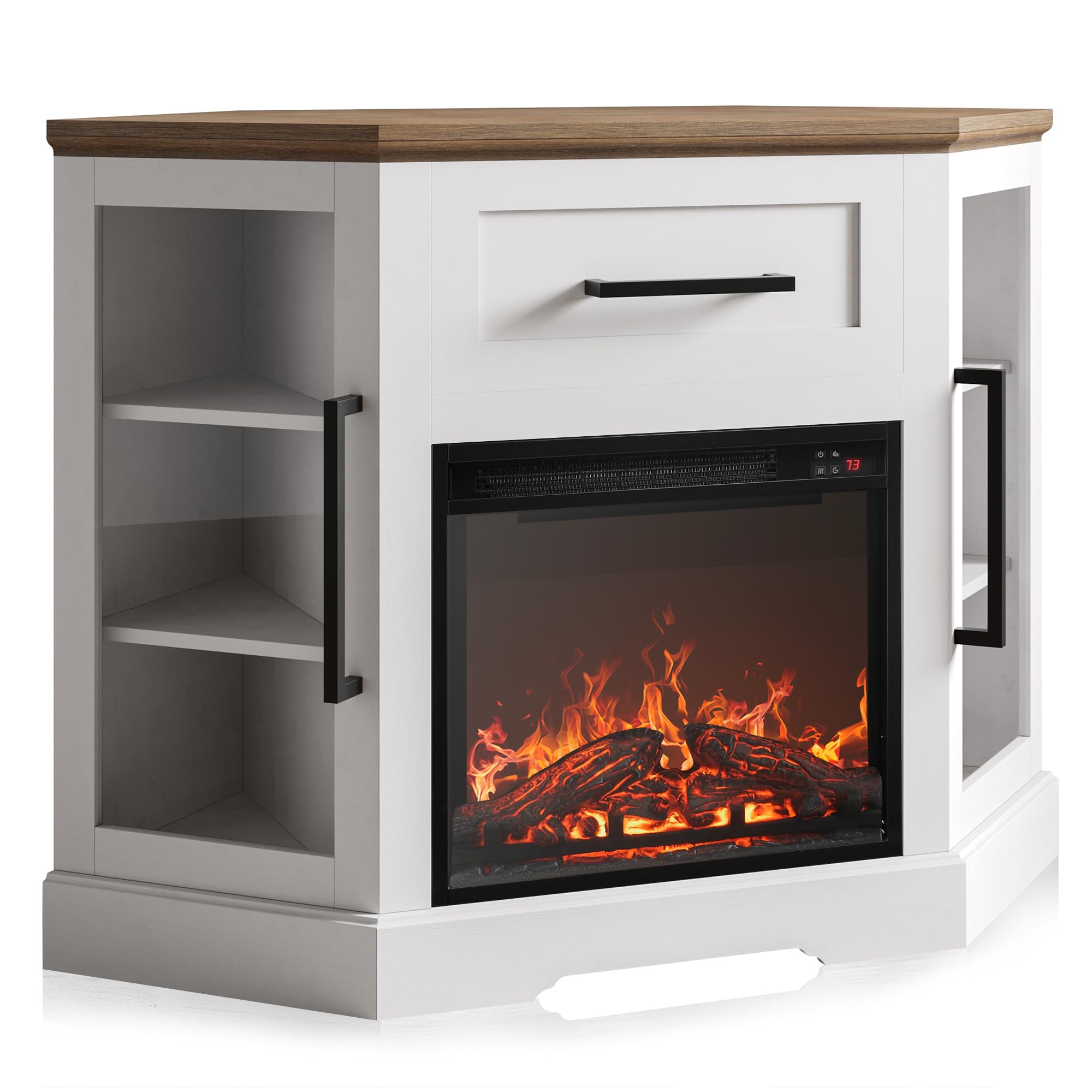 Corner TV Stand with Electric Fireplace Heater