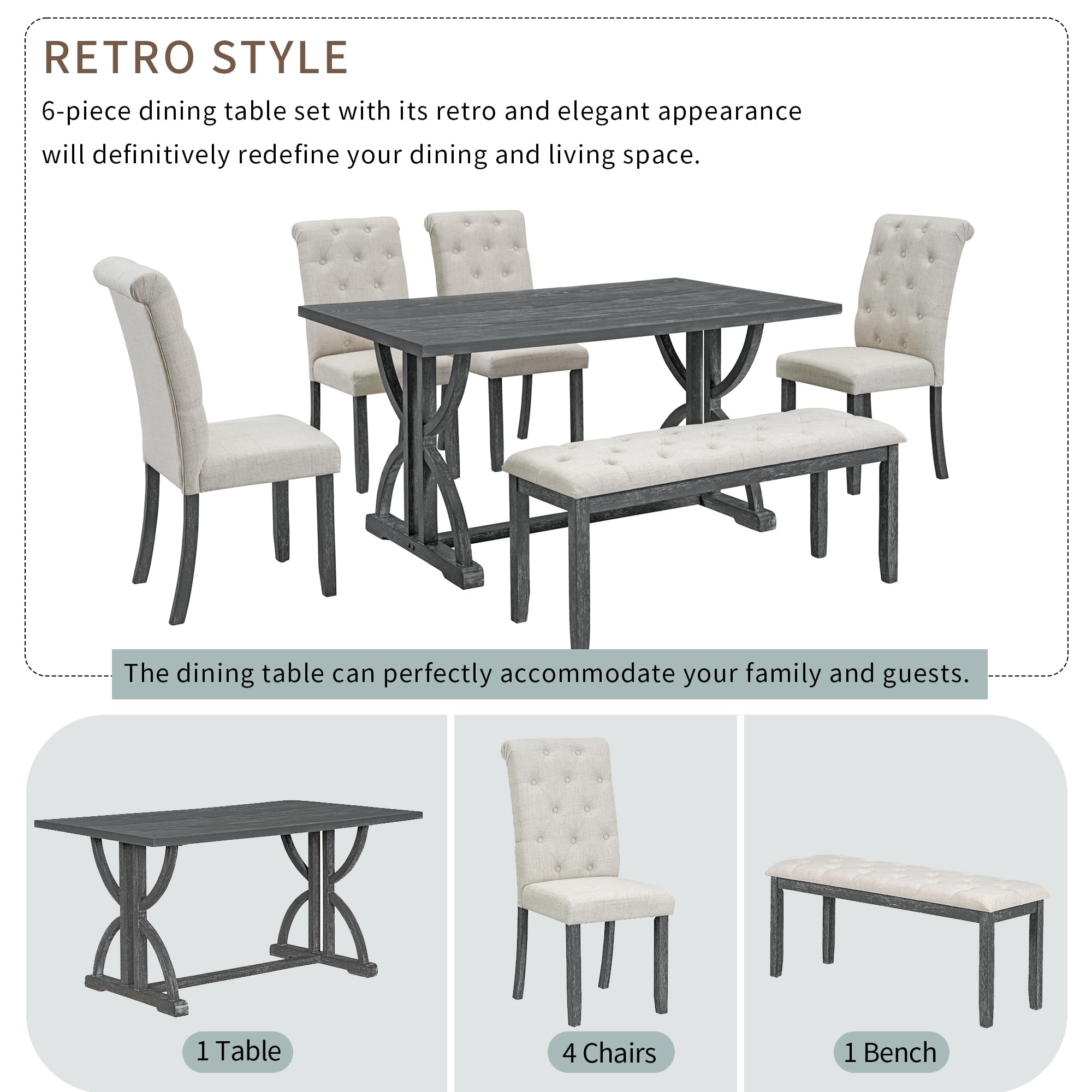 6-Piece Retro Wood Dining Set