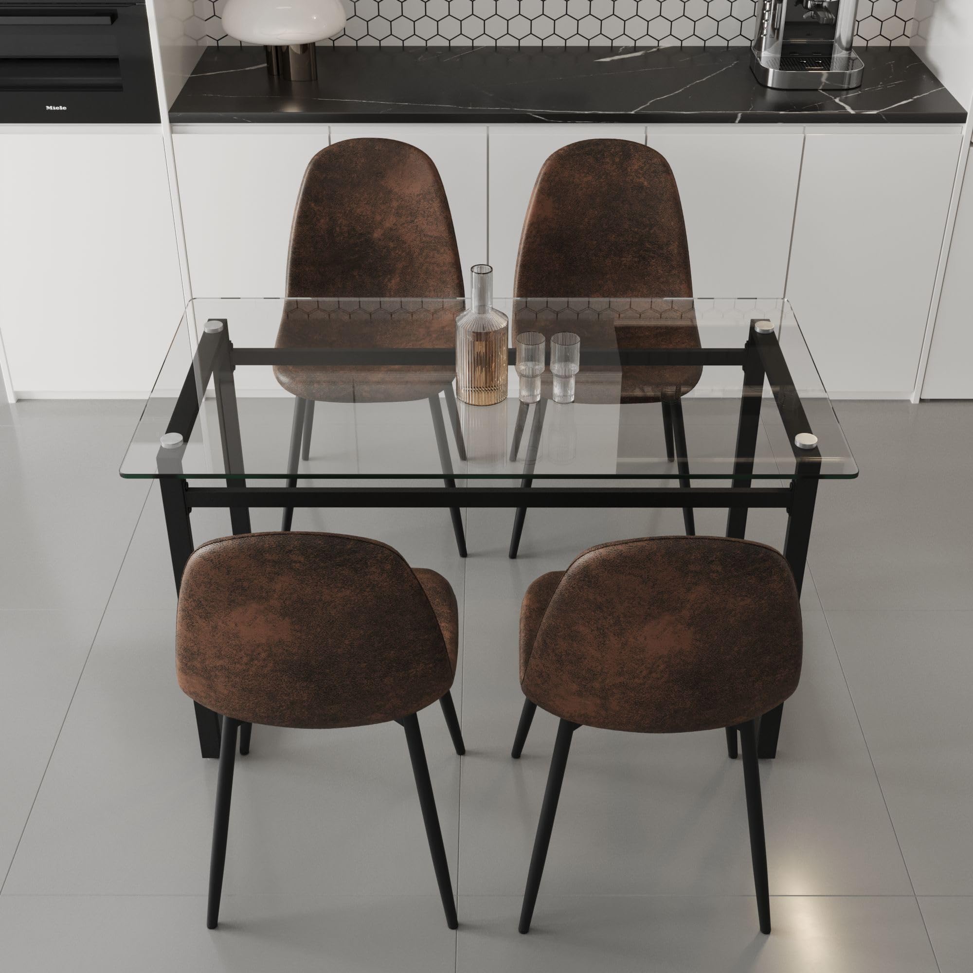 Elegant Glass Dining Table Set for 4