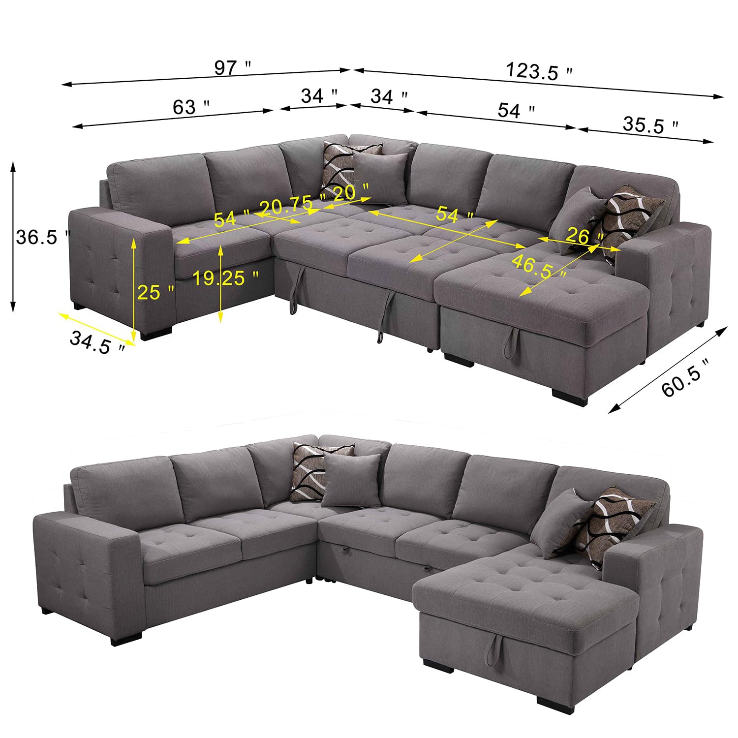 Oversized Sectional Couch with Pull Out Bed