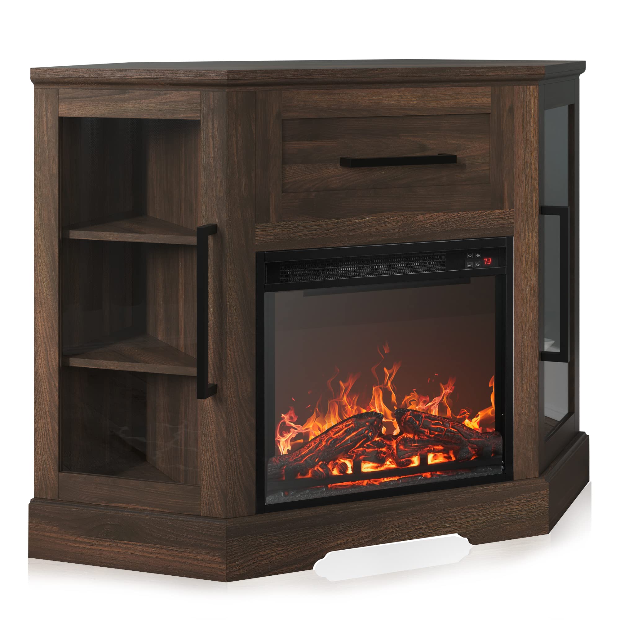 Corner TV Stand with Electric Fireplace Heater