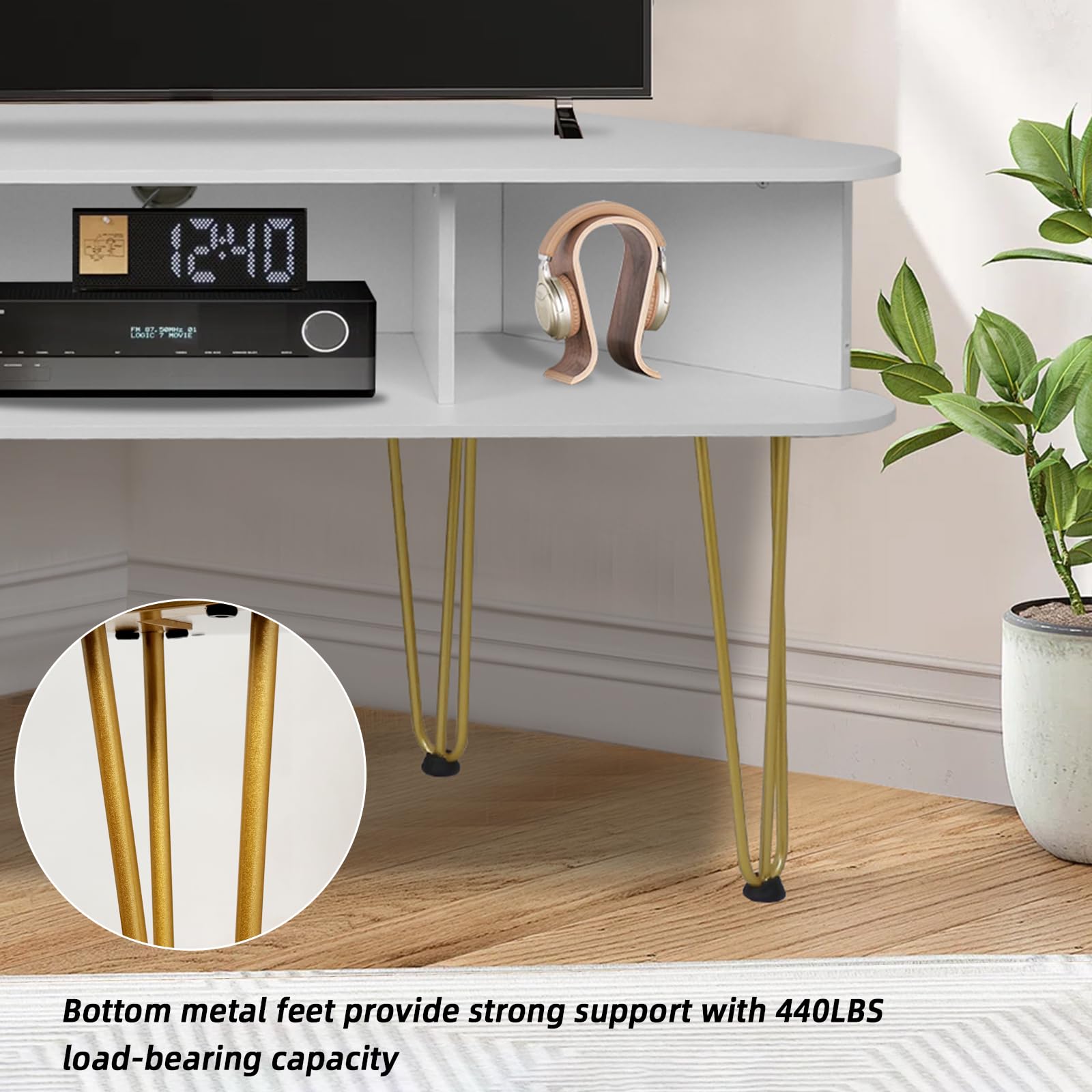 Corner TV Stand with Metal Feet