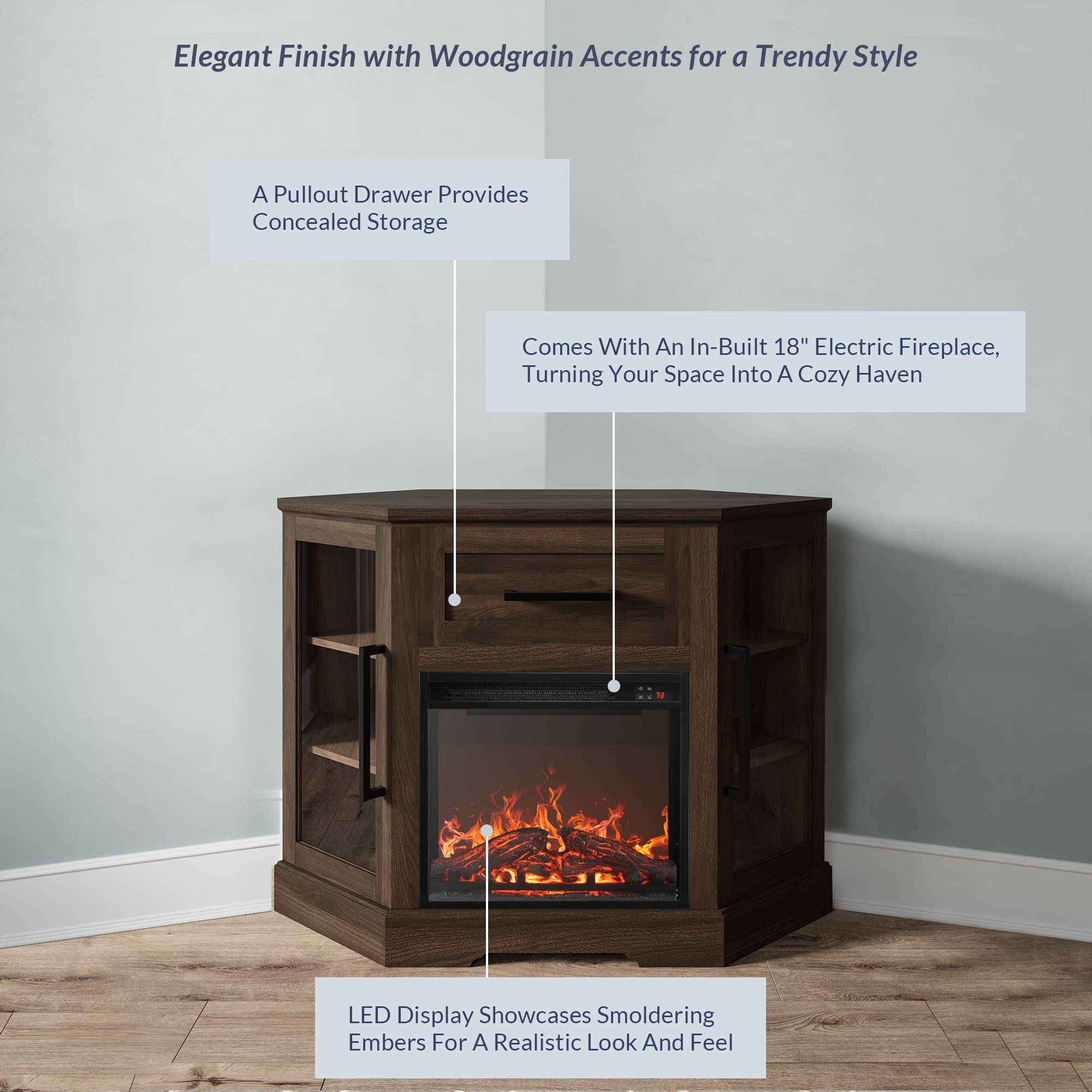 Corner TV Stand with Electric Fireplace Heater