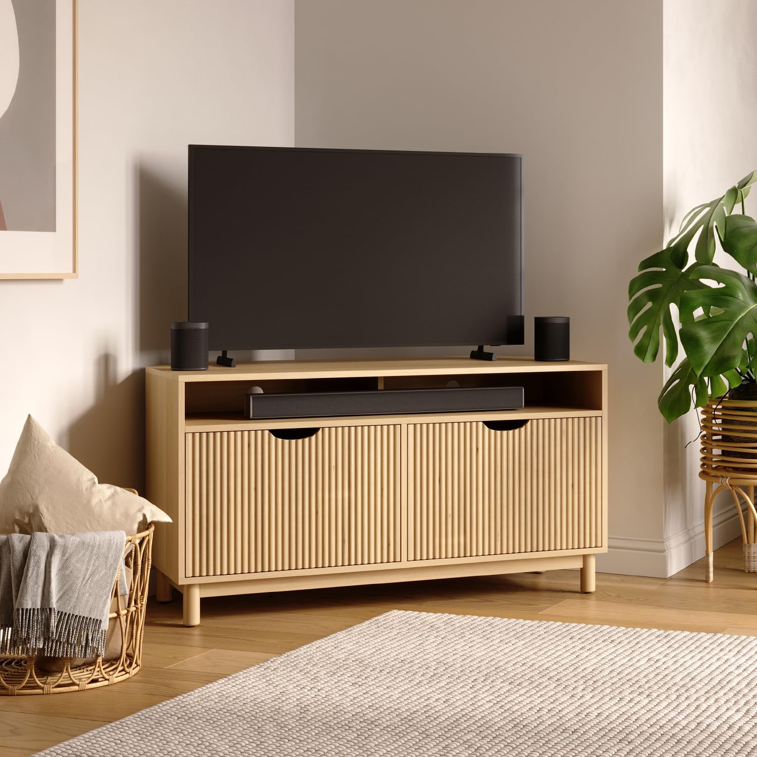 Natural Oak Corner TV Stand