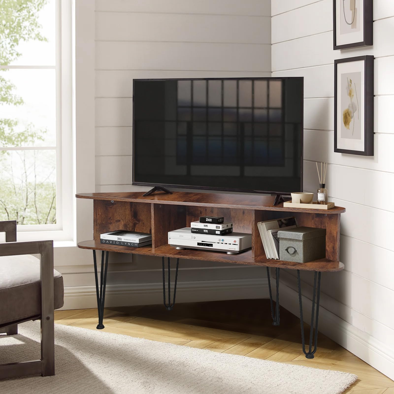 Corner TV Stand with Metal Feet