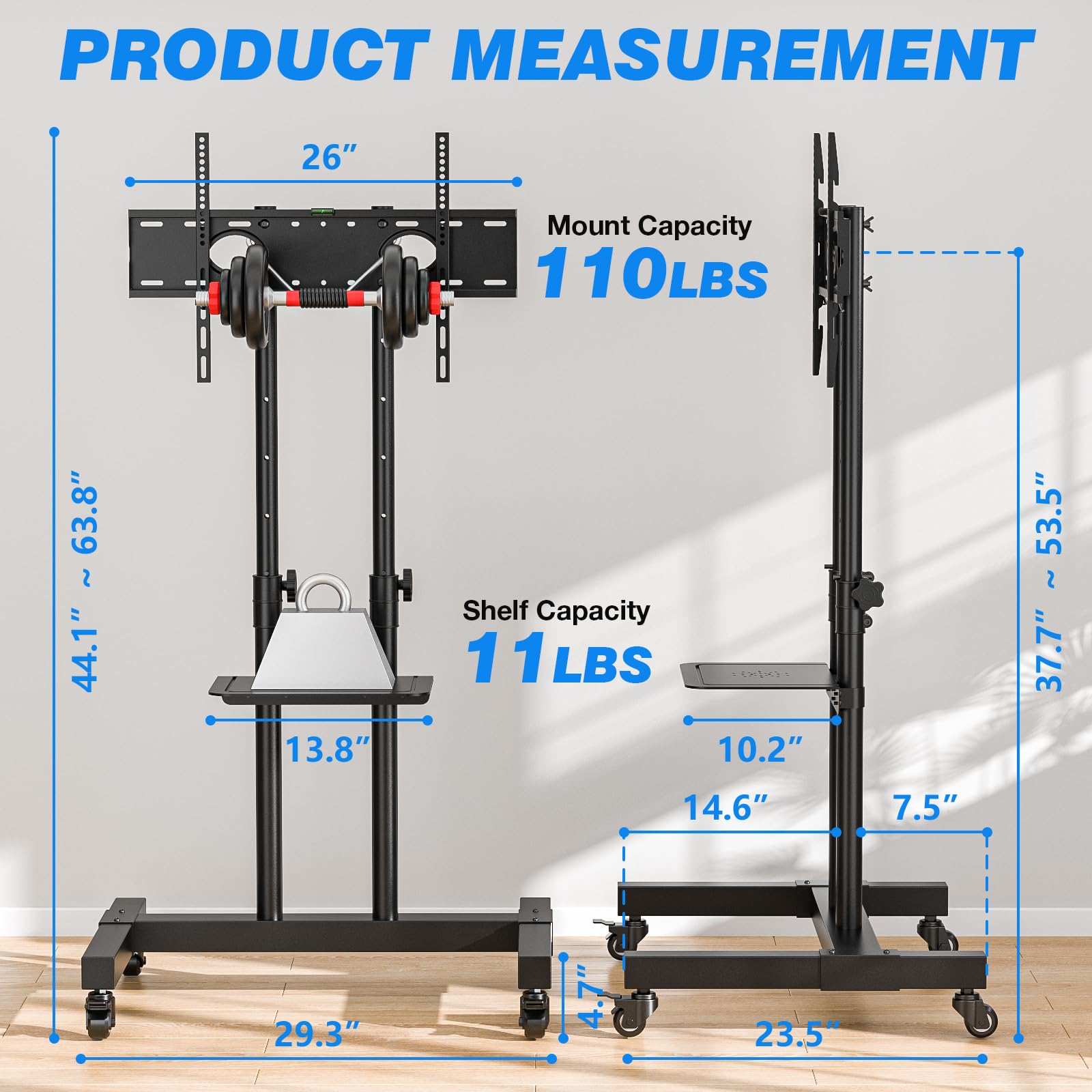 Portable Outdoor Floor TV Stand Movable Monitor Holder for Home Office