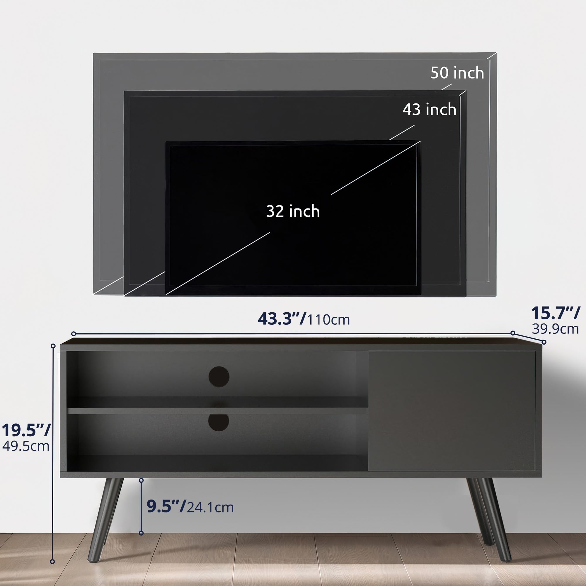 Cozy TV Stand for 50 Inch TV, Mid Century Modern Entertainment Center with Storage Cabinet