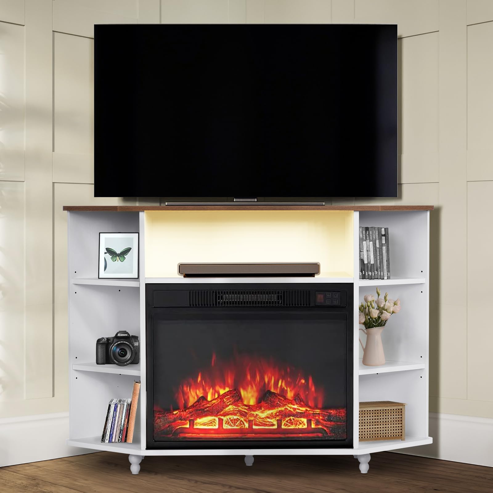 Corner TV Stand for 55 Inch with LED Lights