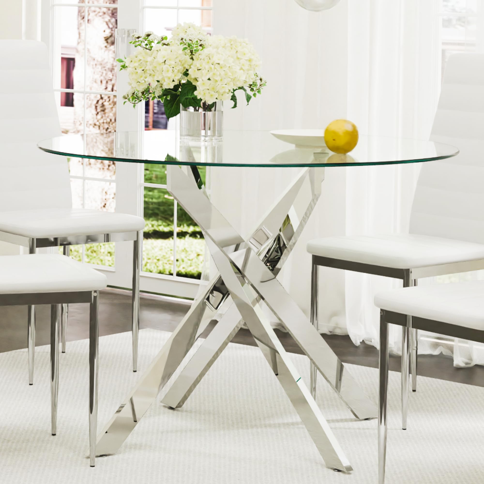 Glass Dining Table With Chromed Legs (Only Table)