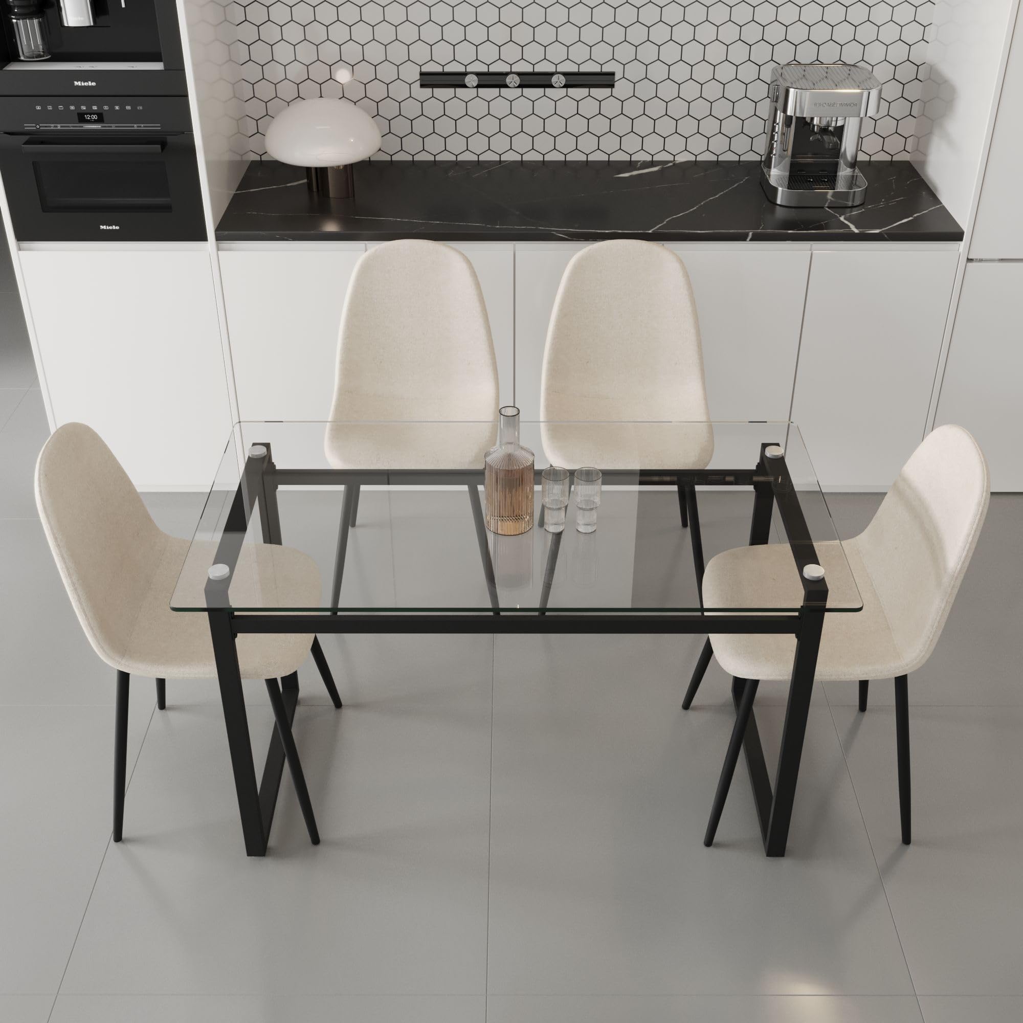 Elegant Glass Dining Table Set for 4
