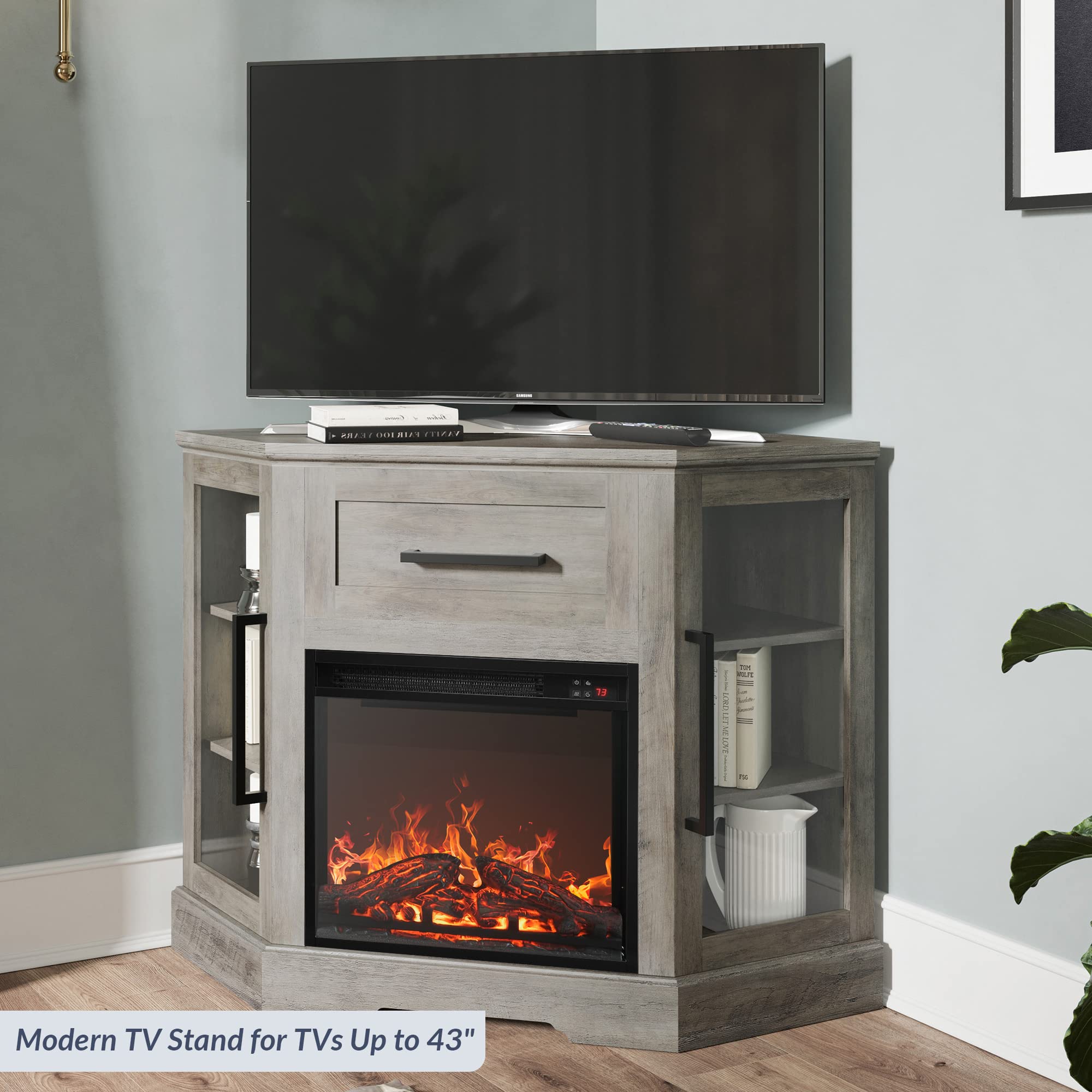 Corner TV Stand with Electric Fireplace Heater