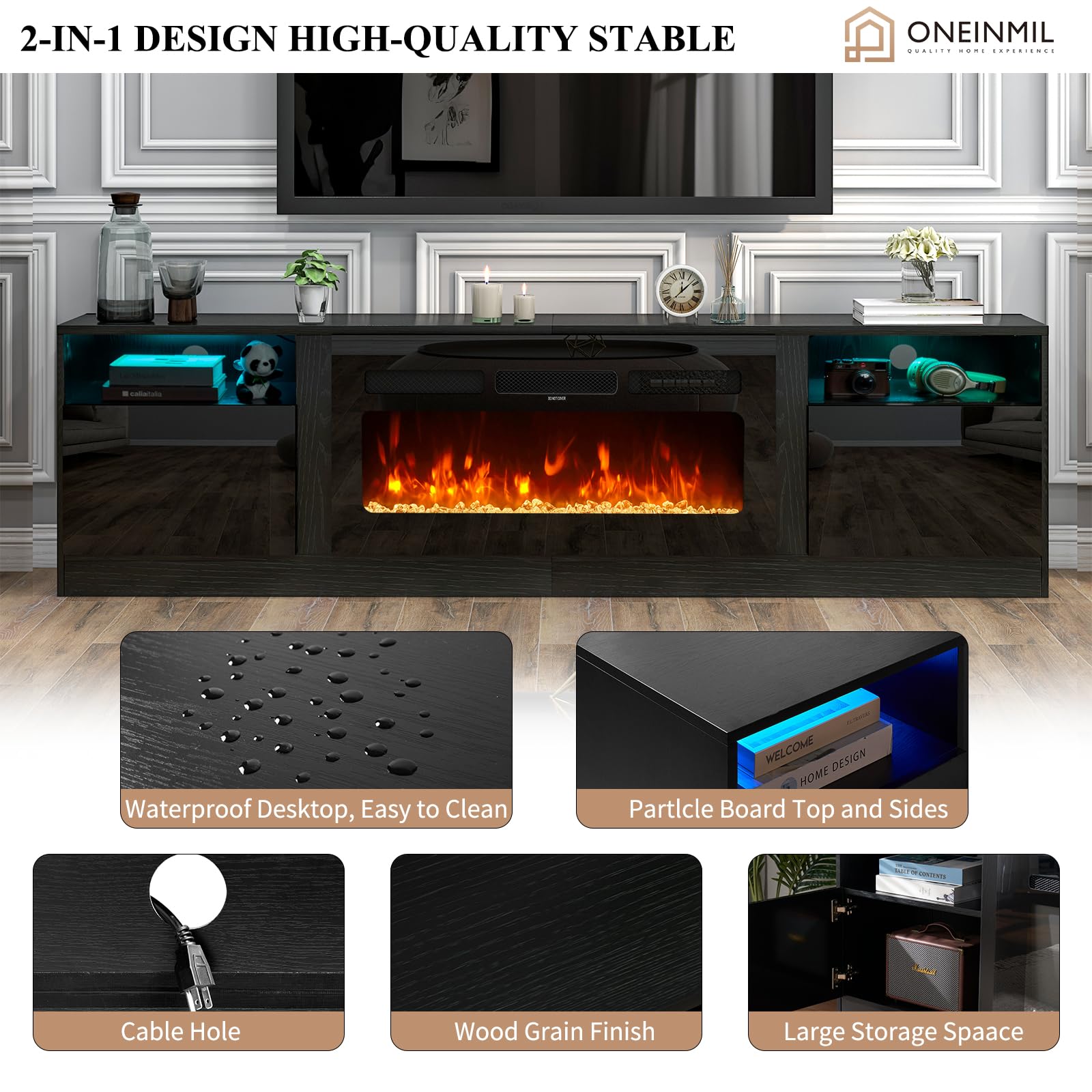 Fireplace TV Stand with 2-IN-1 DESIGN & Multifunctional