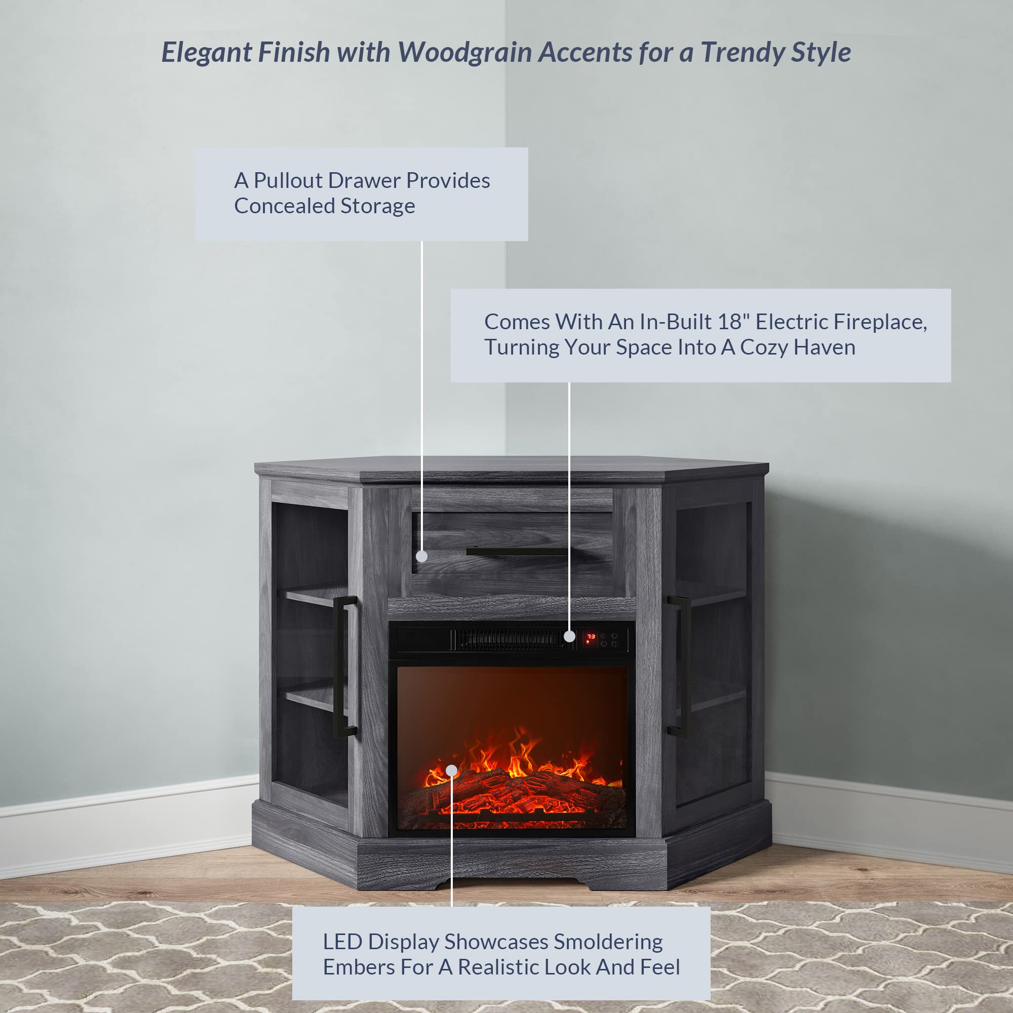 Corner TV Stand with Electric Fireplace Heater