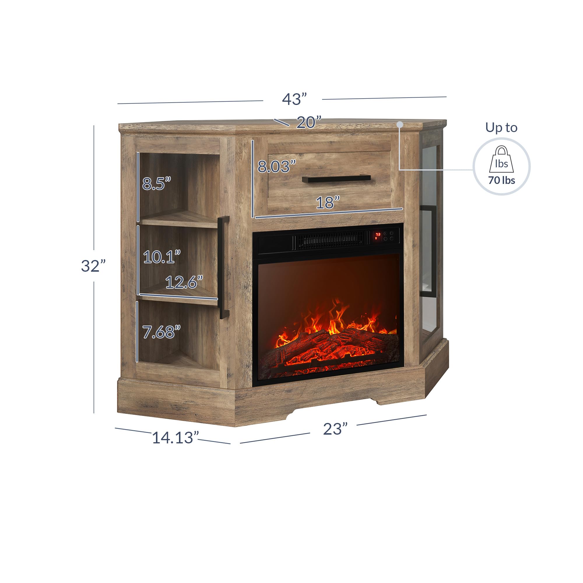 Corner TV Stand with Electric Fireplace Heater