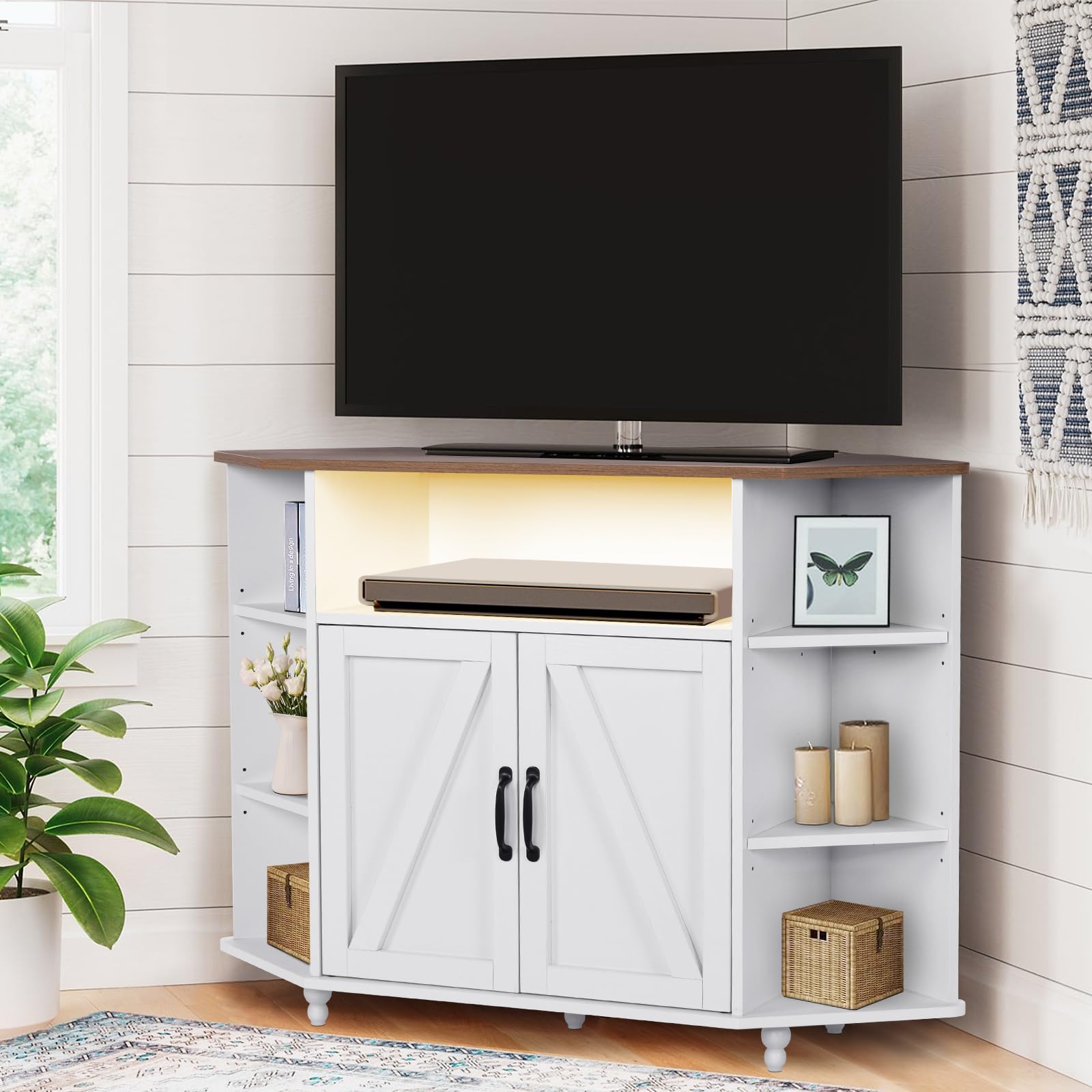 Corner TV Stand for 55 Inch with LED Lights