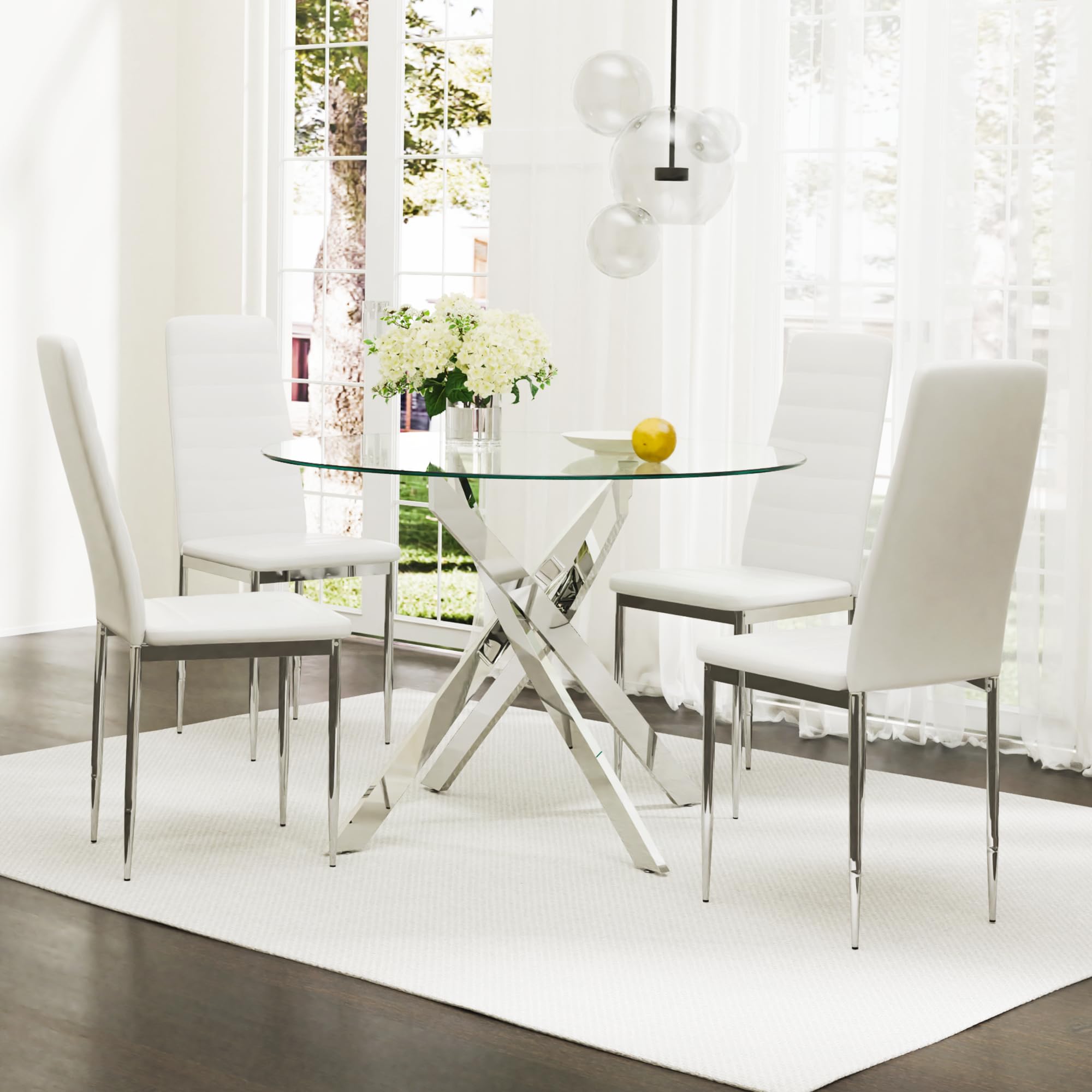 Glass Dining Table With Chromed Legs (Only Table)
