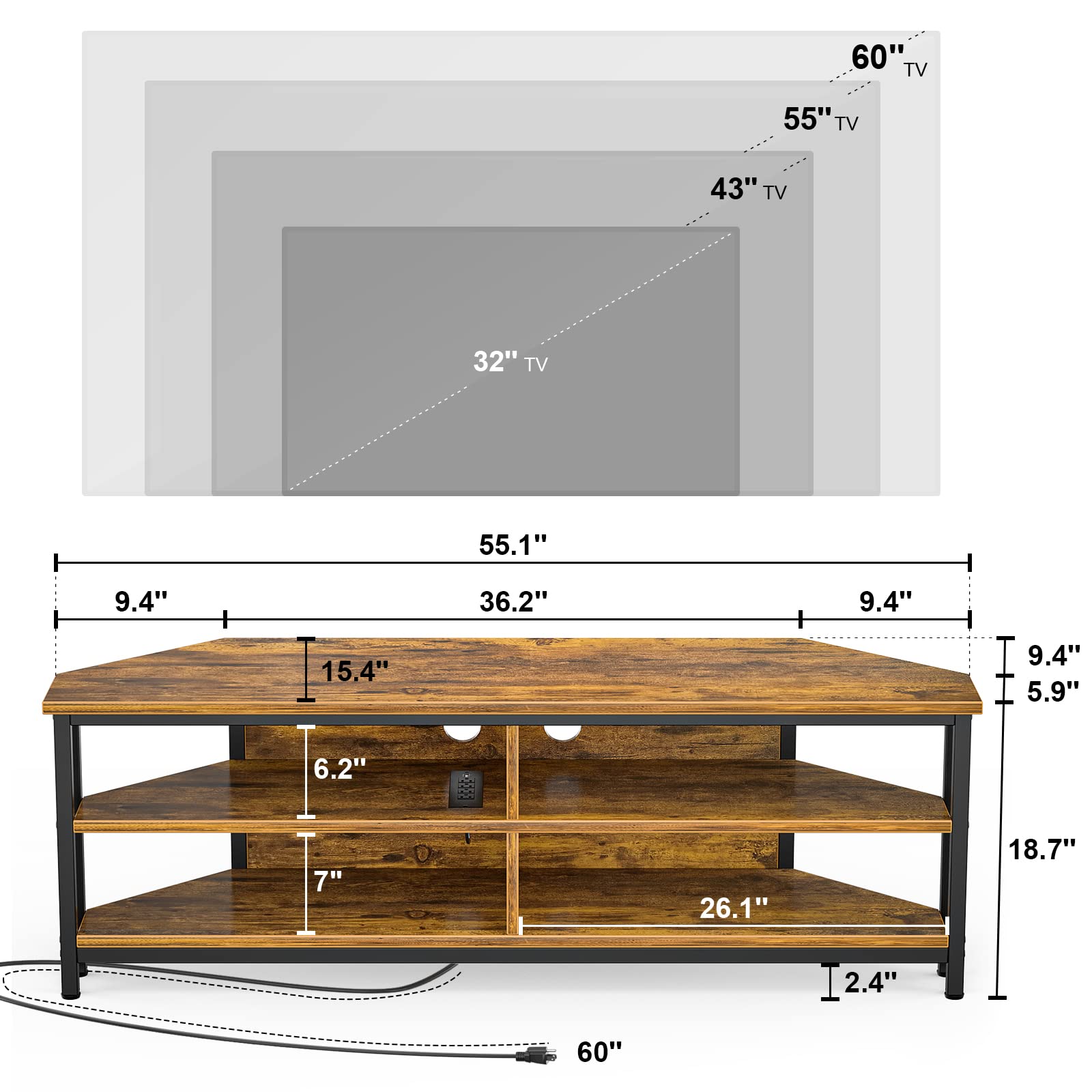 Rustic Corner TV Stand with Outlets