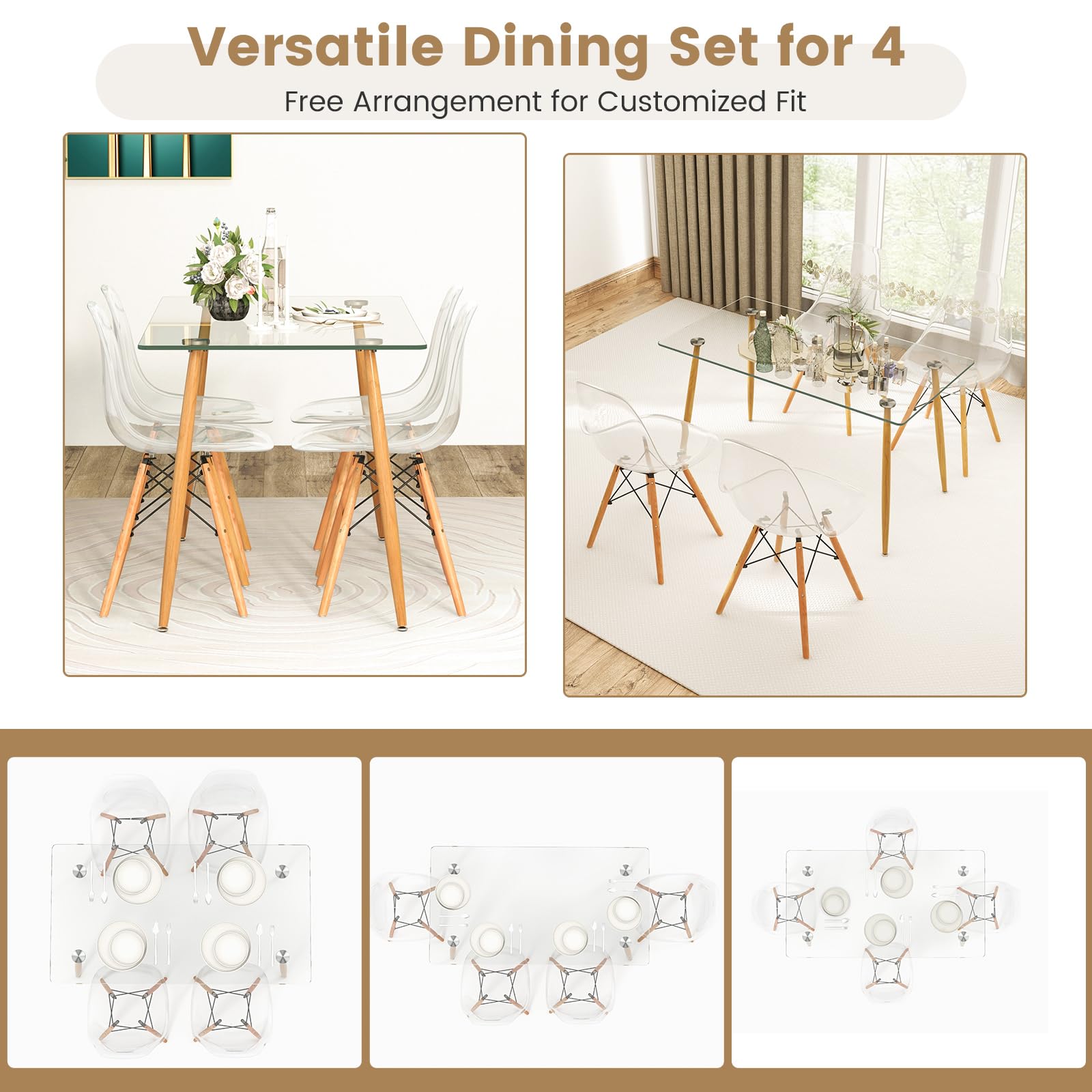 Sleek Glass Dining Set for 4