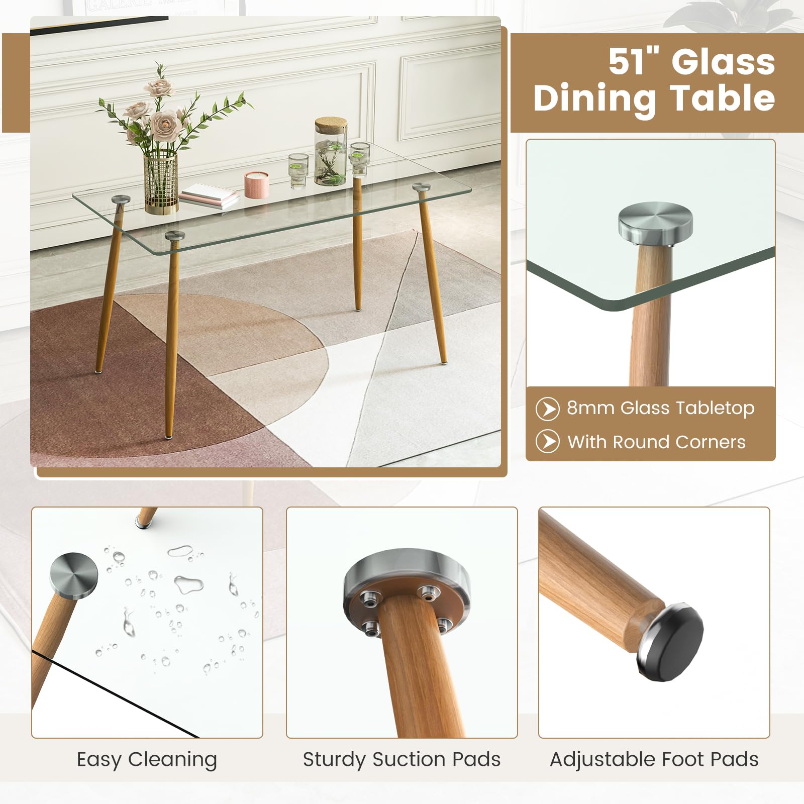 Sleek Glass Dining Set for 4