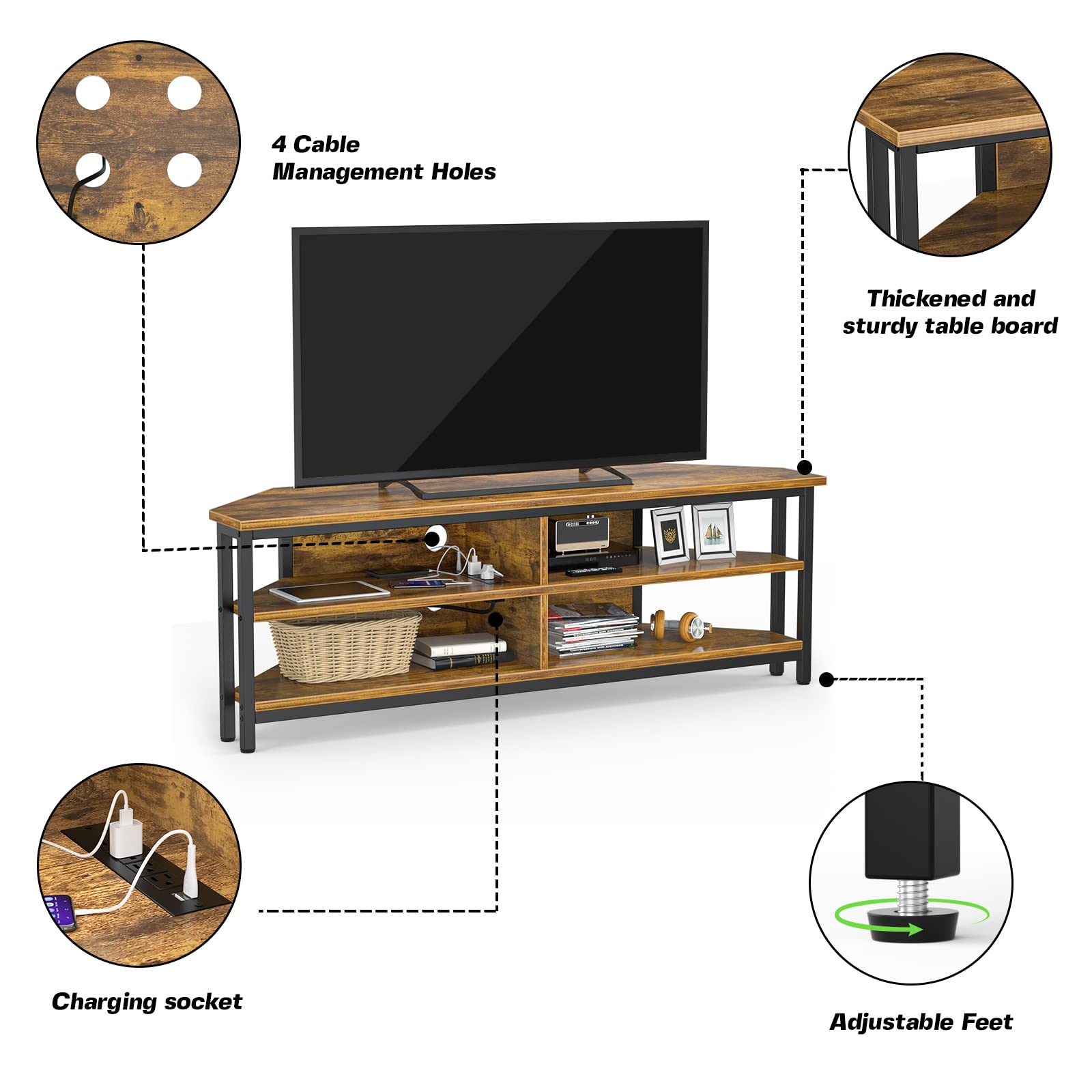 Rustic Corner TV Stand with Outlets