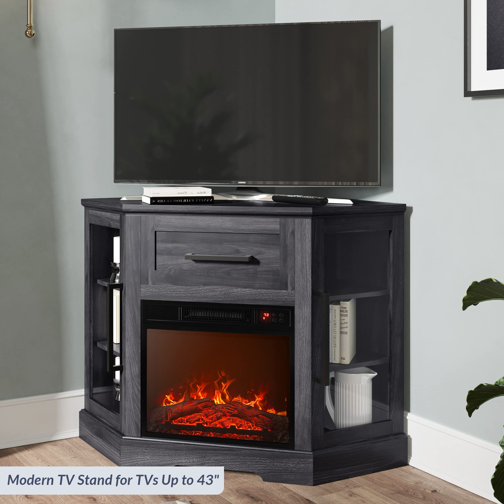 Corner TV Stand with Electric Fireplace Heater