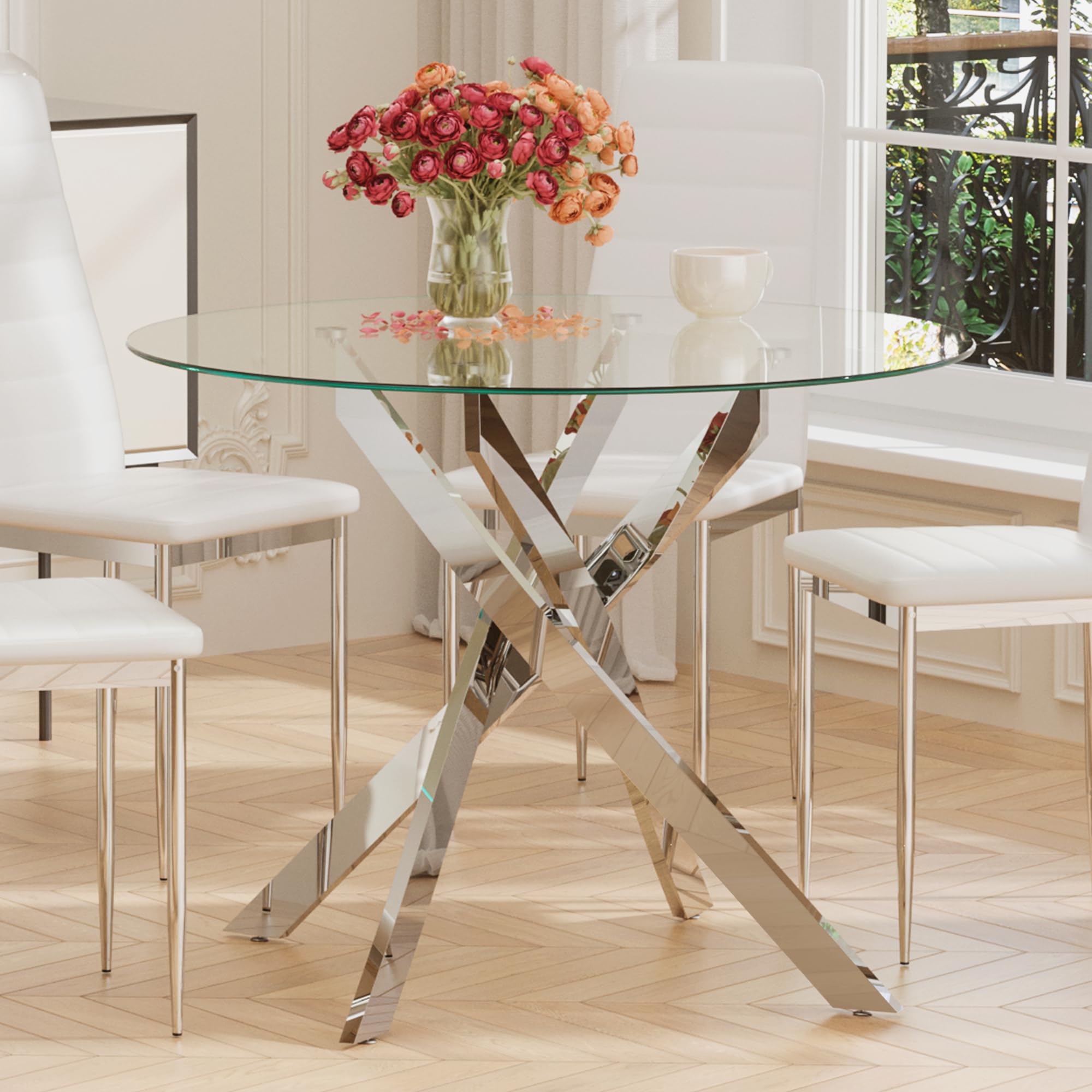 Glass Dining Table With Chromed Legs (Only Table)