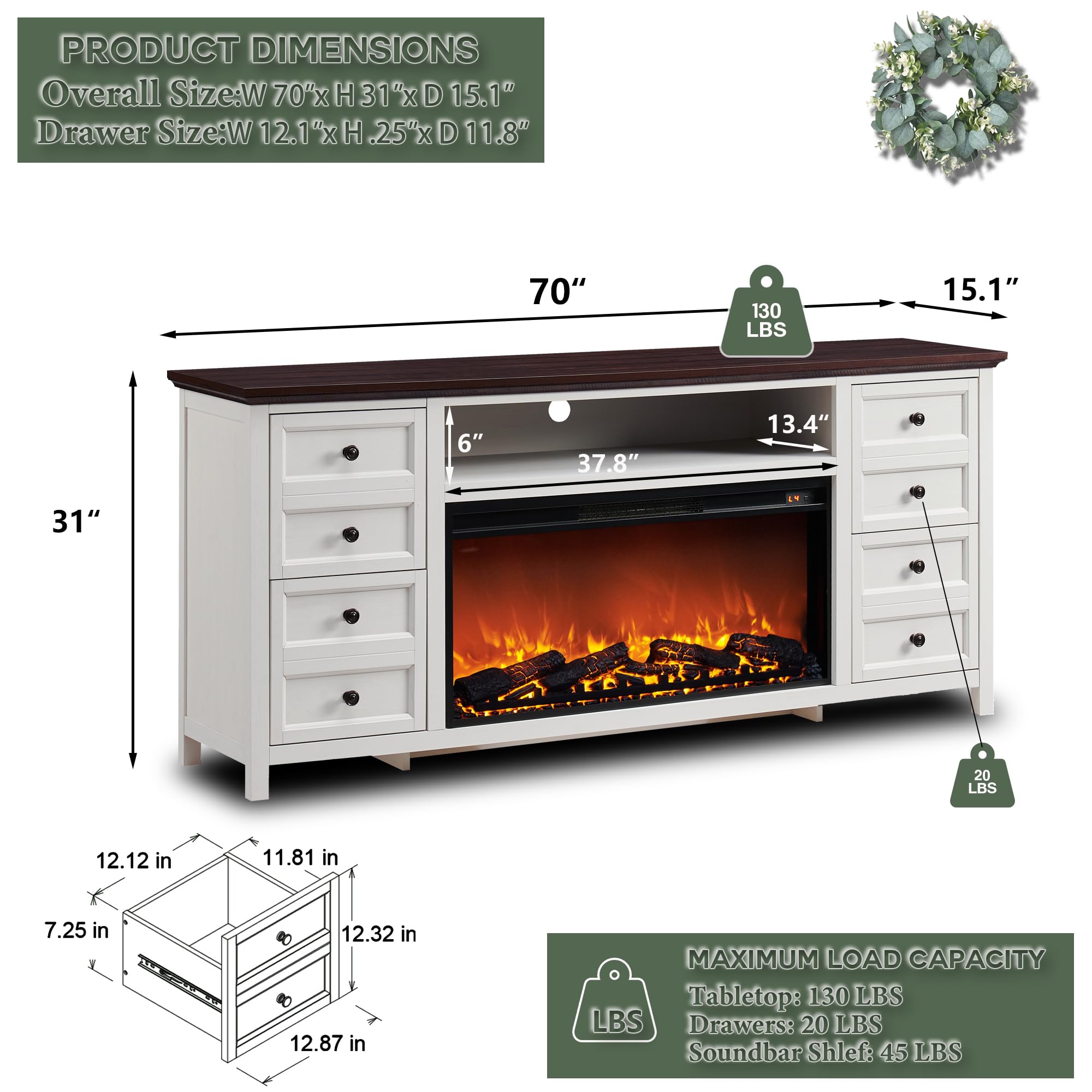 Fireplace TV Stand for TVs up to 80 Inches