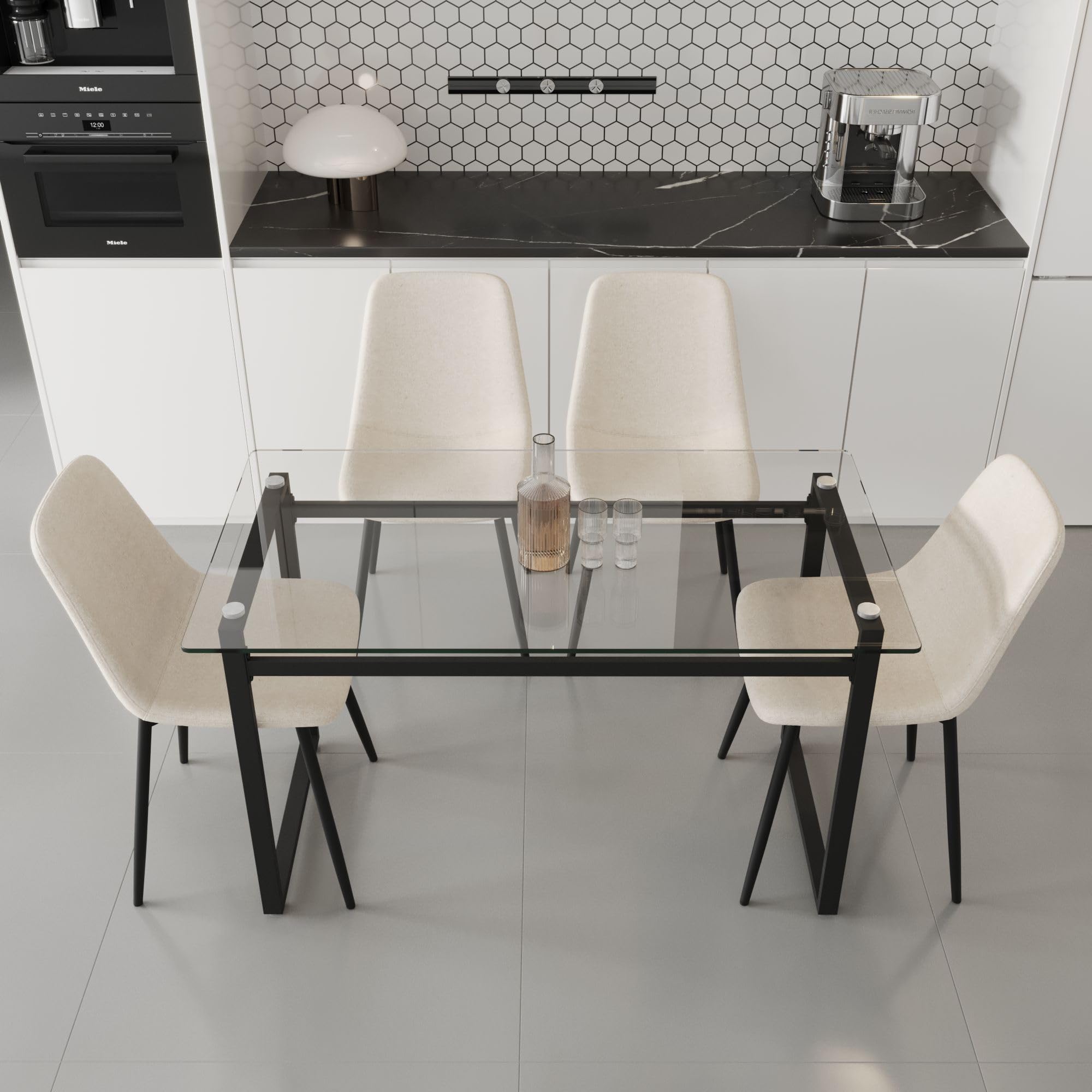 Elegant Glass Dining Table Set for 4