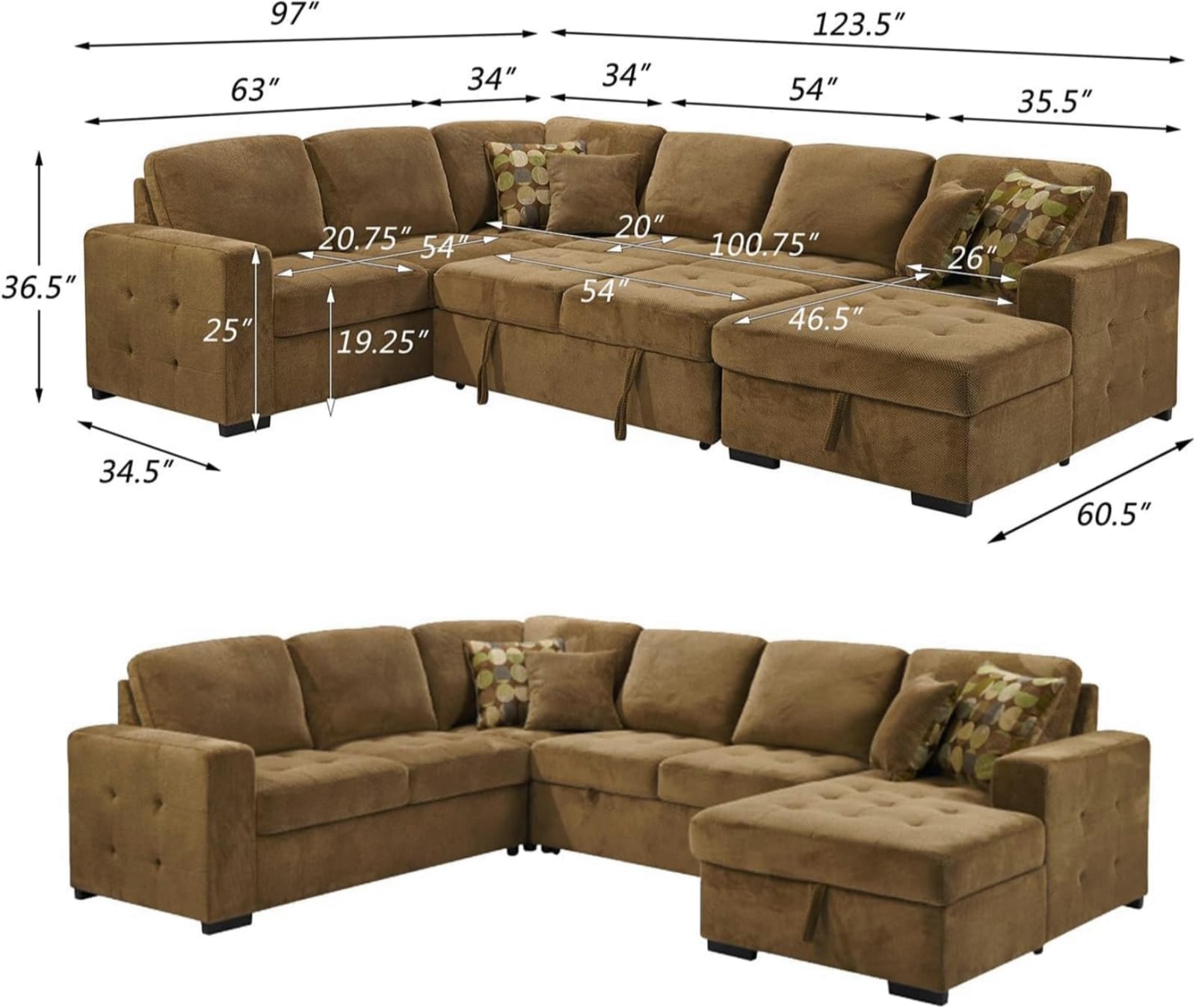 Oversized Sectional Couch with Pull Out Bed