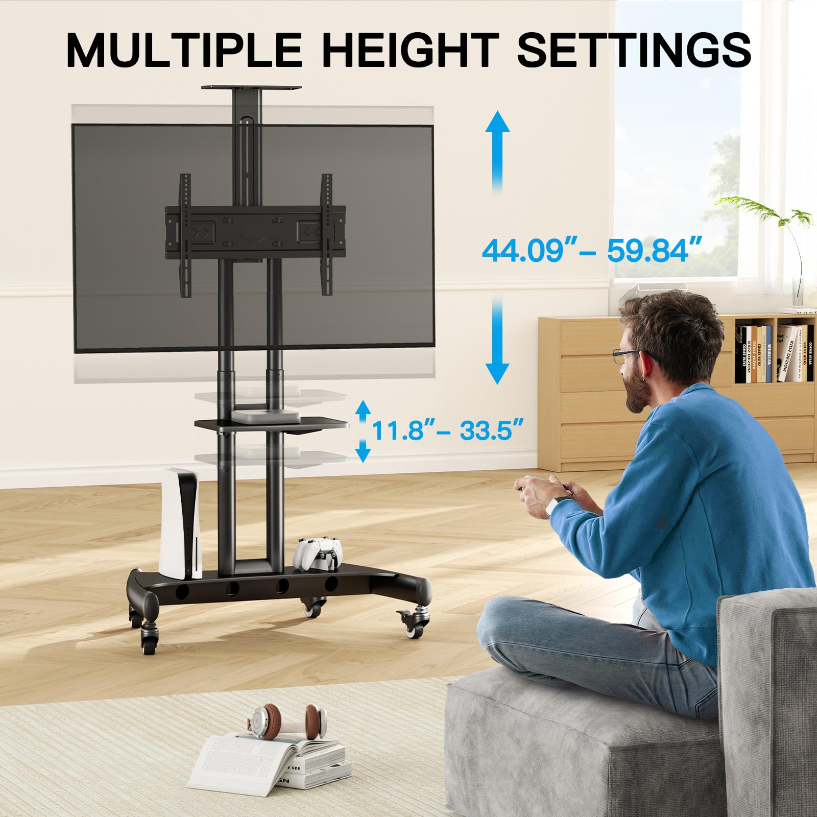 Rolling/Mobile TV Cart with Wheels for 4K Flat Screen TVs