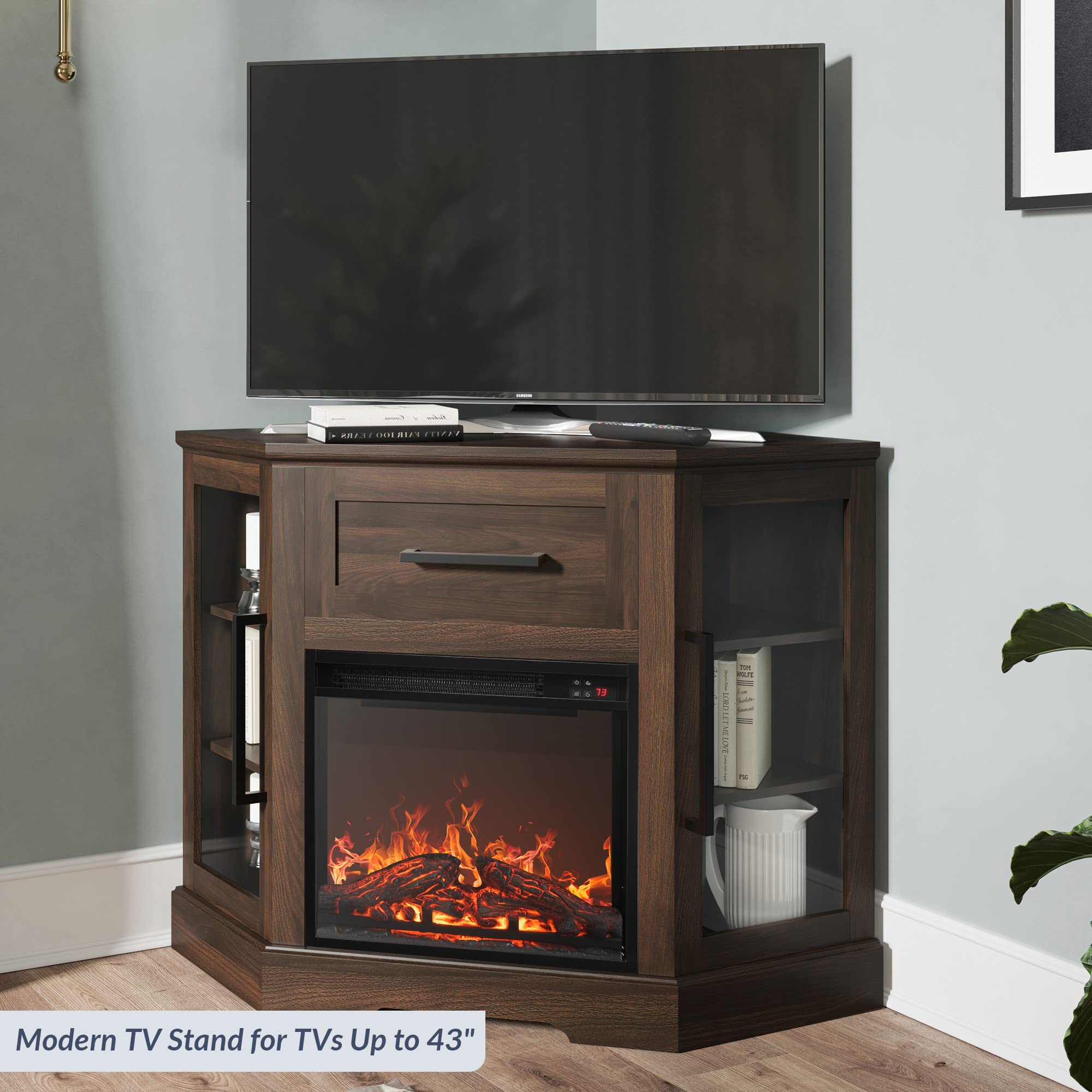 Corner TV Stand with Electric Fireplace Heater