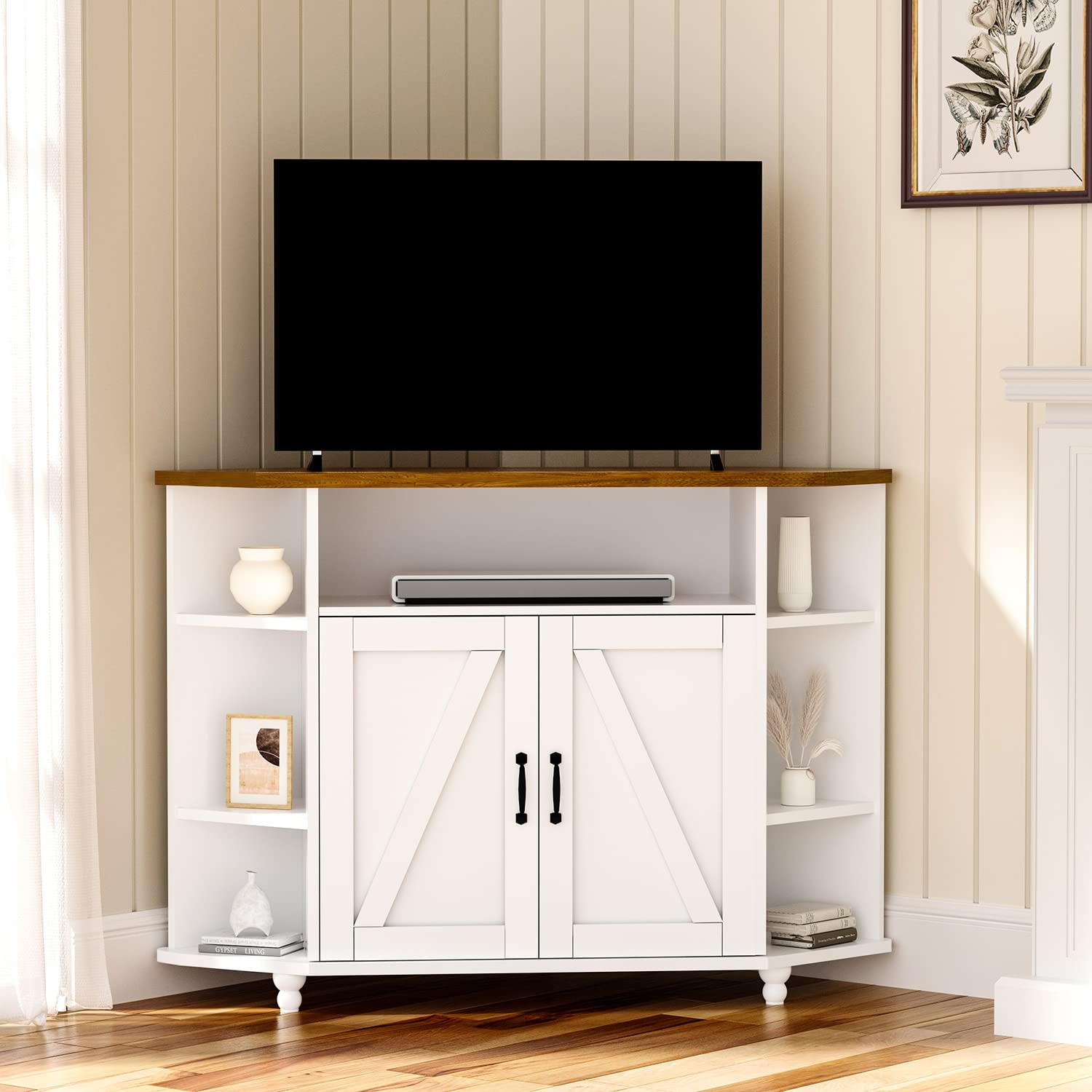 Corner TV Stand for 55 Inch with LED Lights