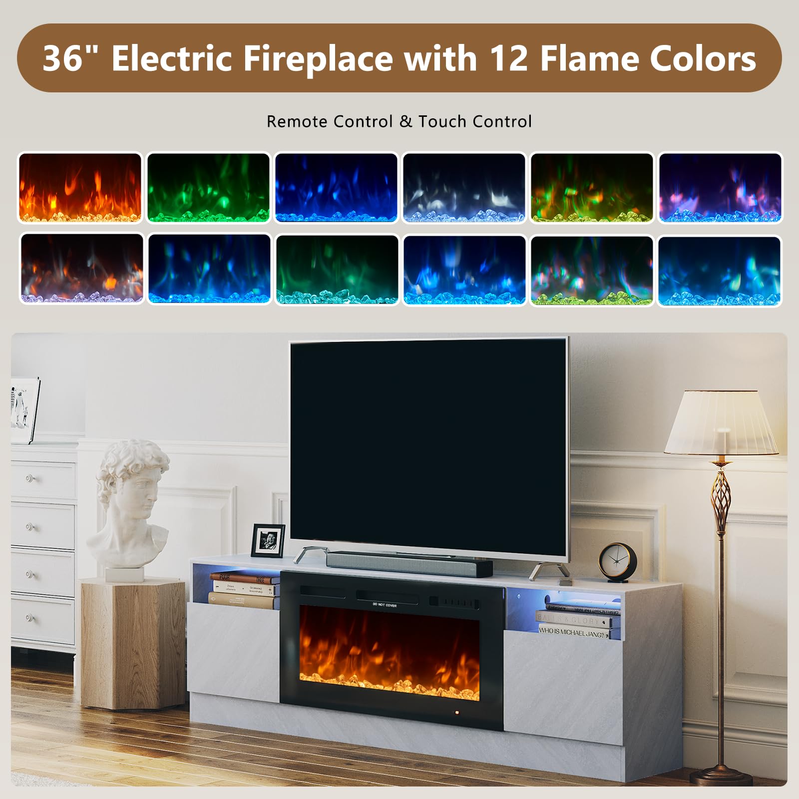 Fireplace TV Stand with 2-IN-1 DESIGN & Multifunctional