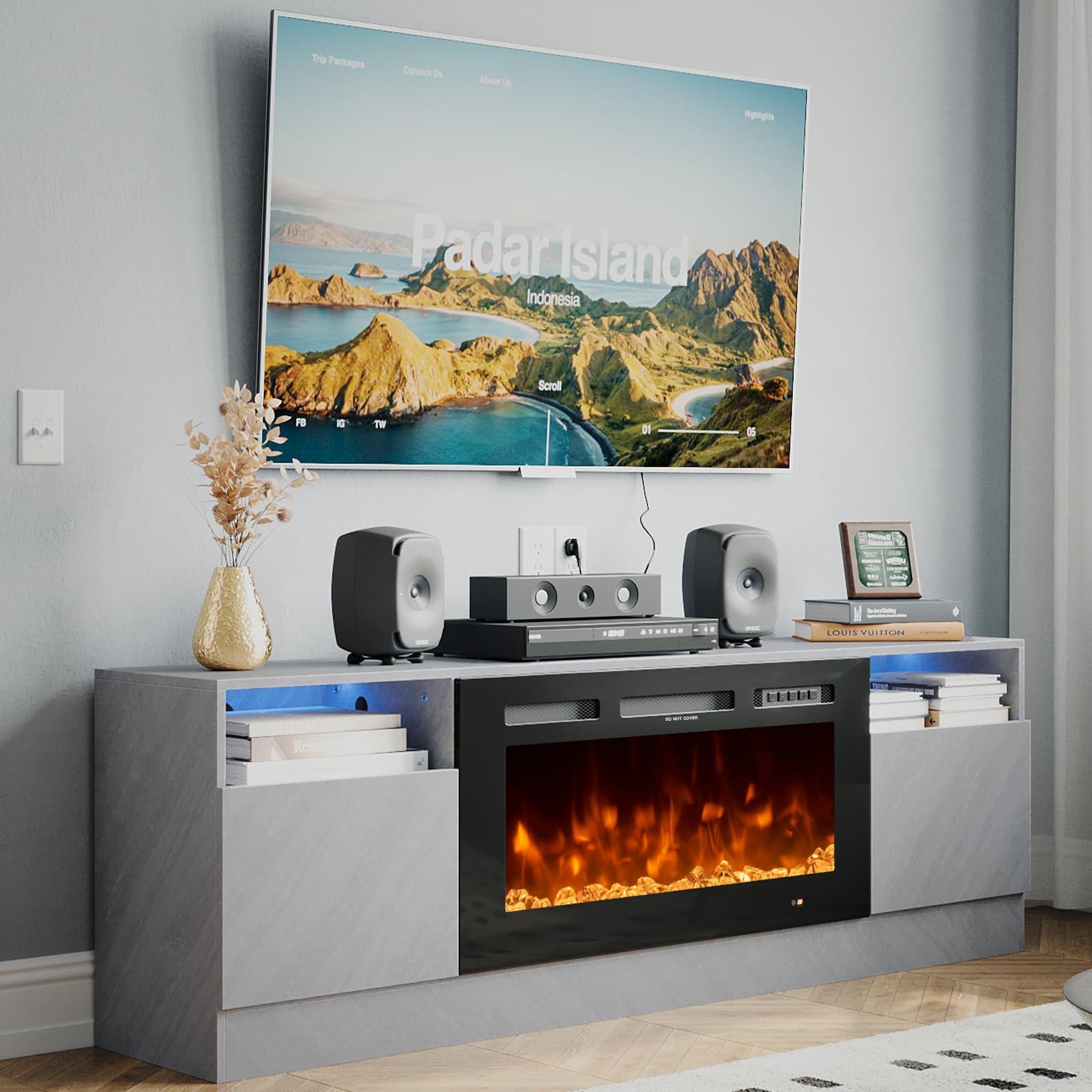 Fireplace TV Stand with 2-IN-1 DESIGN & Multifunctional