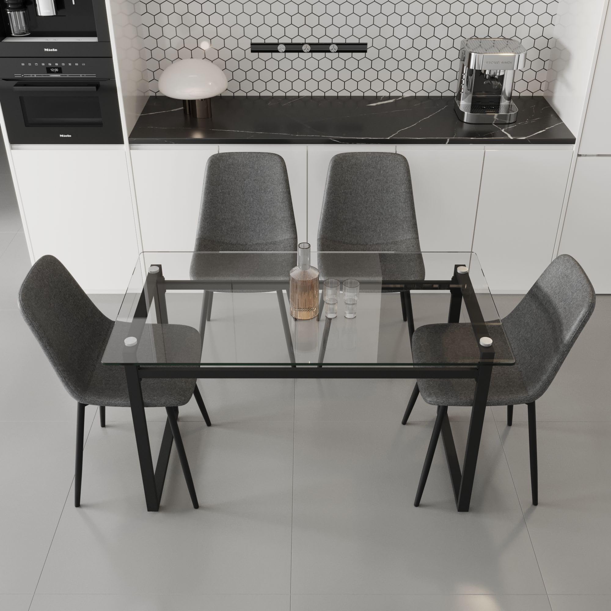 Elegant Glass Dining Table Set for 4