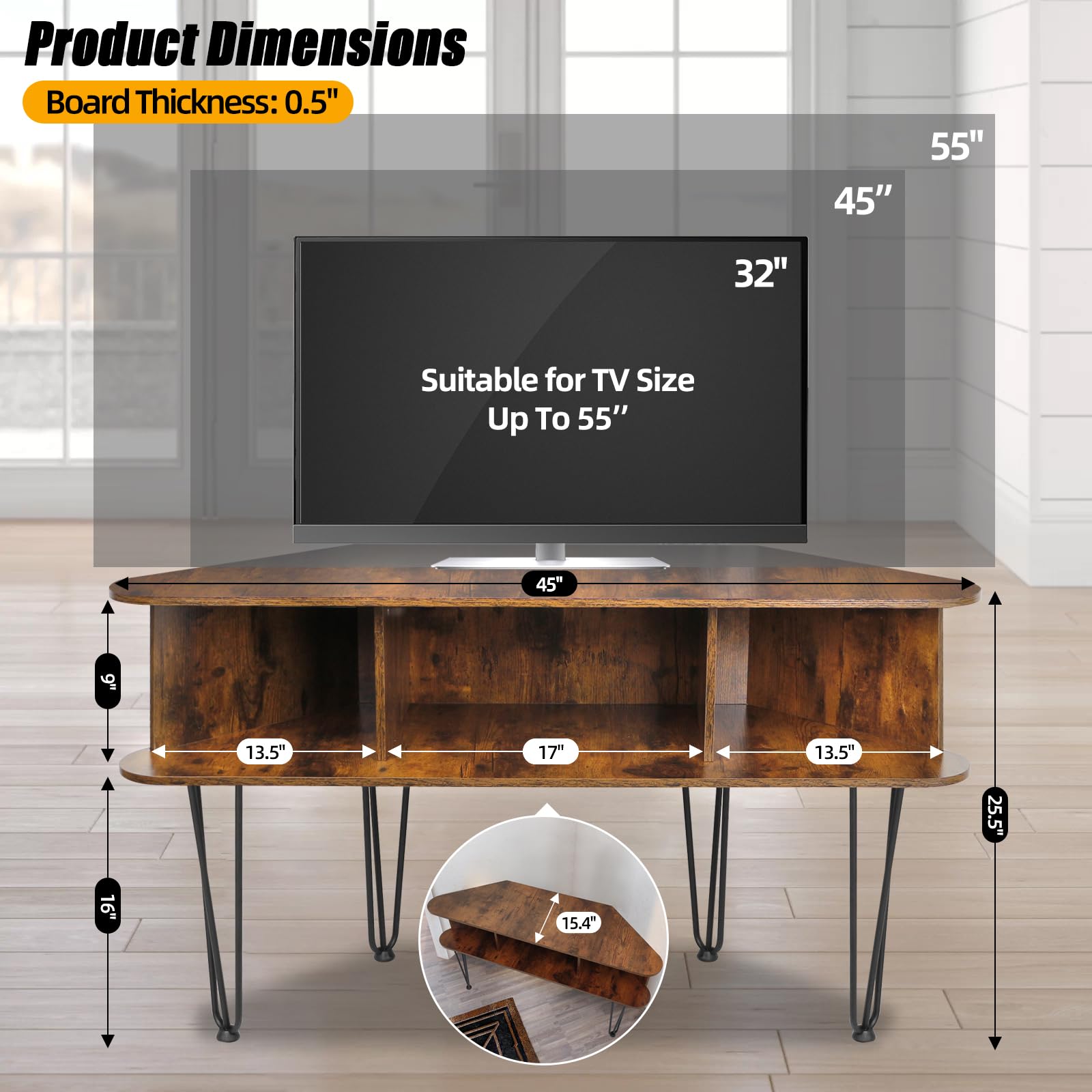 Corner TV Stand with Metal Feet