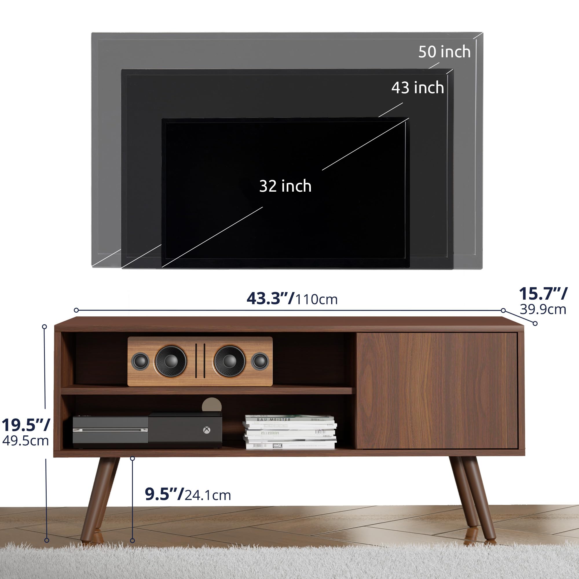 Cozy TV Stand for 50 Inch TV, Mid Century Modern Entertainment Center with Storage Cabinet