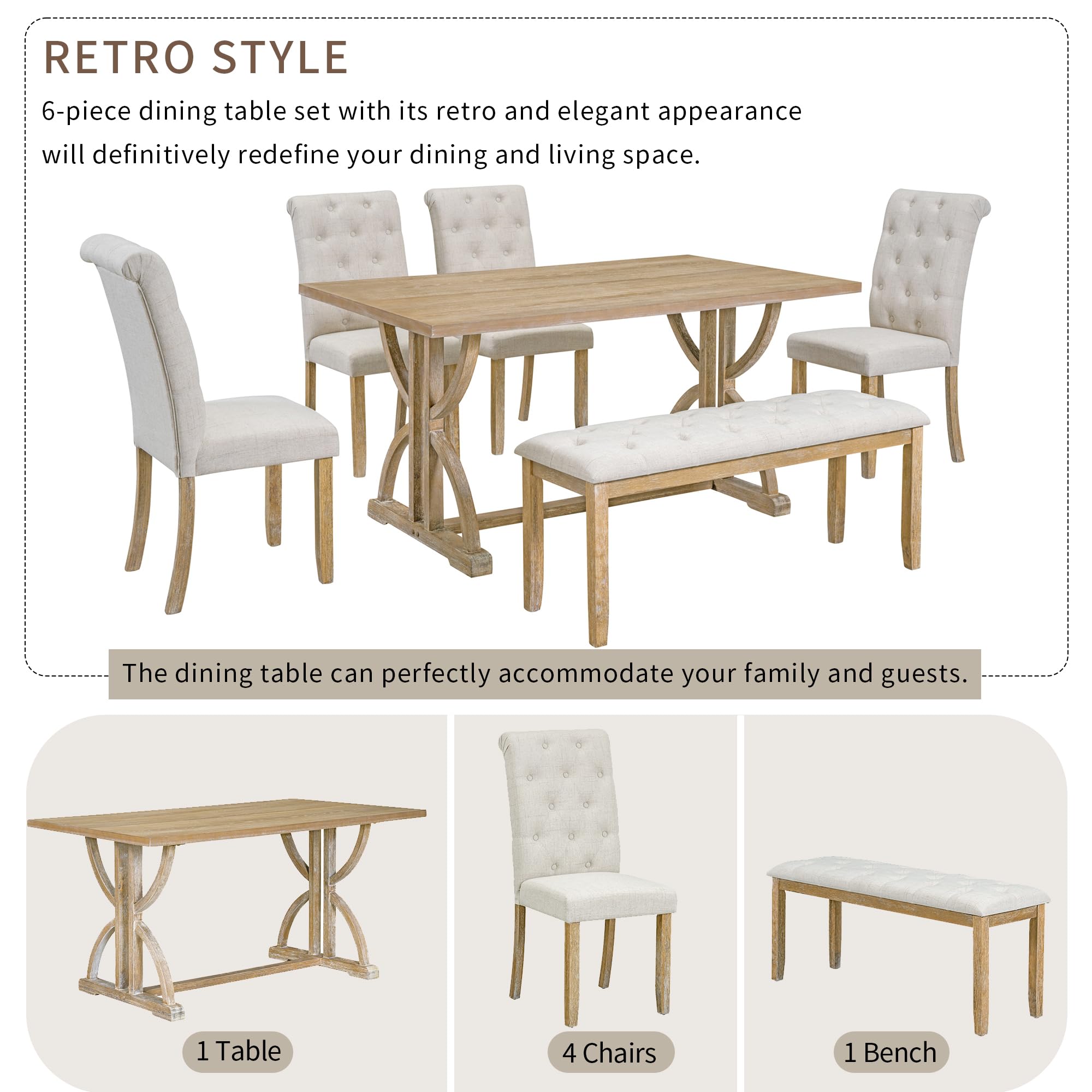 6-Piece Retro Wood Dining Set