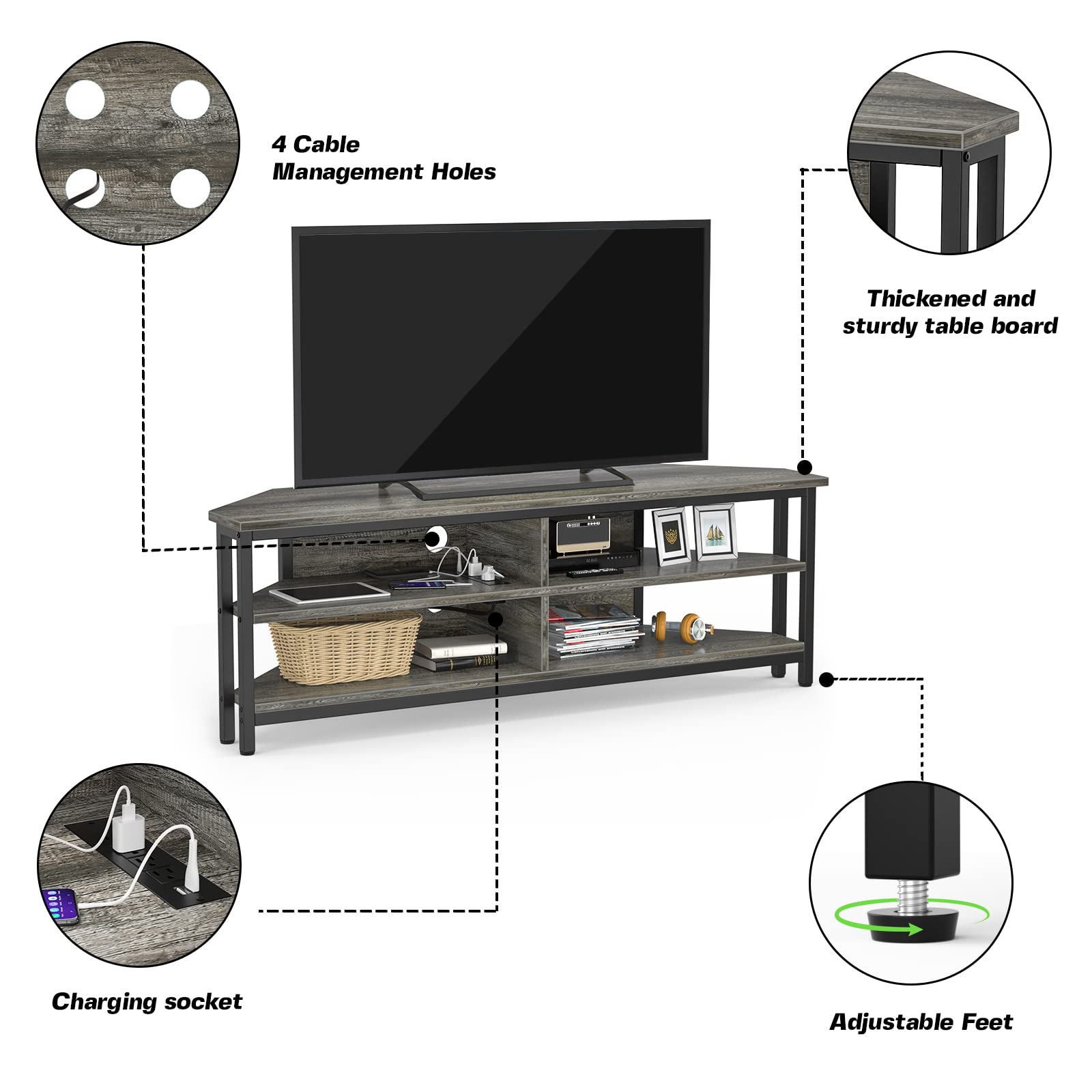 Rustic Corner TV Stand with Outlets